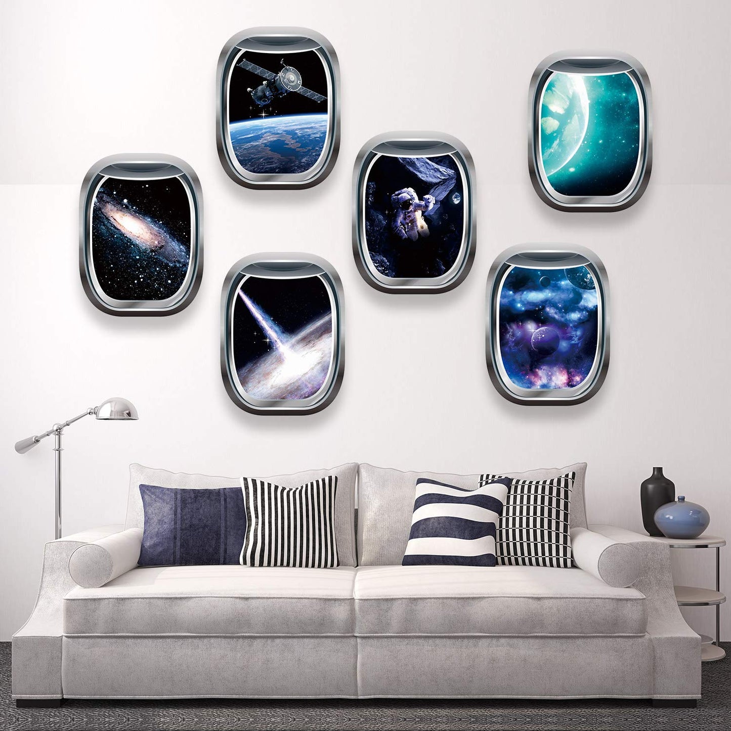 Outus 6 Pieces 3D Space Wall Decals Galaxy Window Stickers for Wall Outer Space Decor Capsule Spacecraft Astronaut Mural Room Decor for Kids Boys Nursery Bedroom Home Decoration