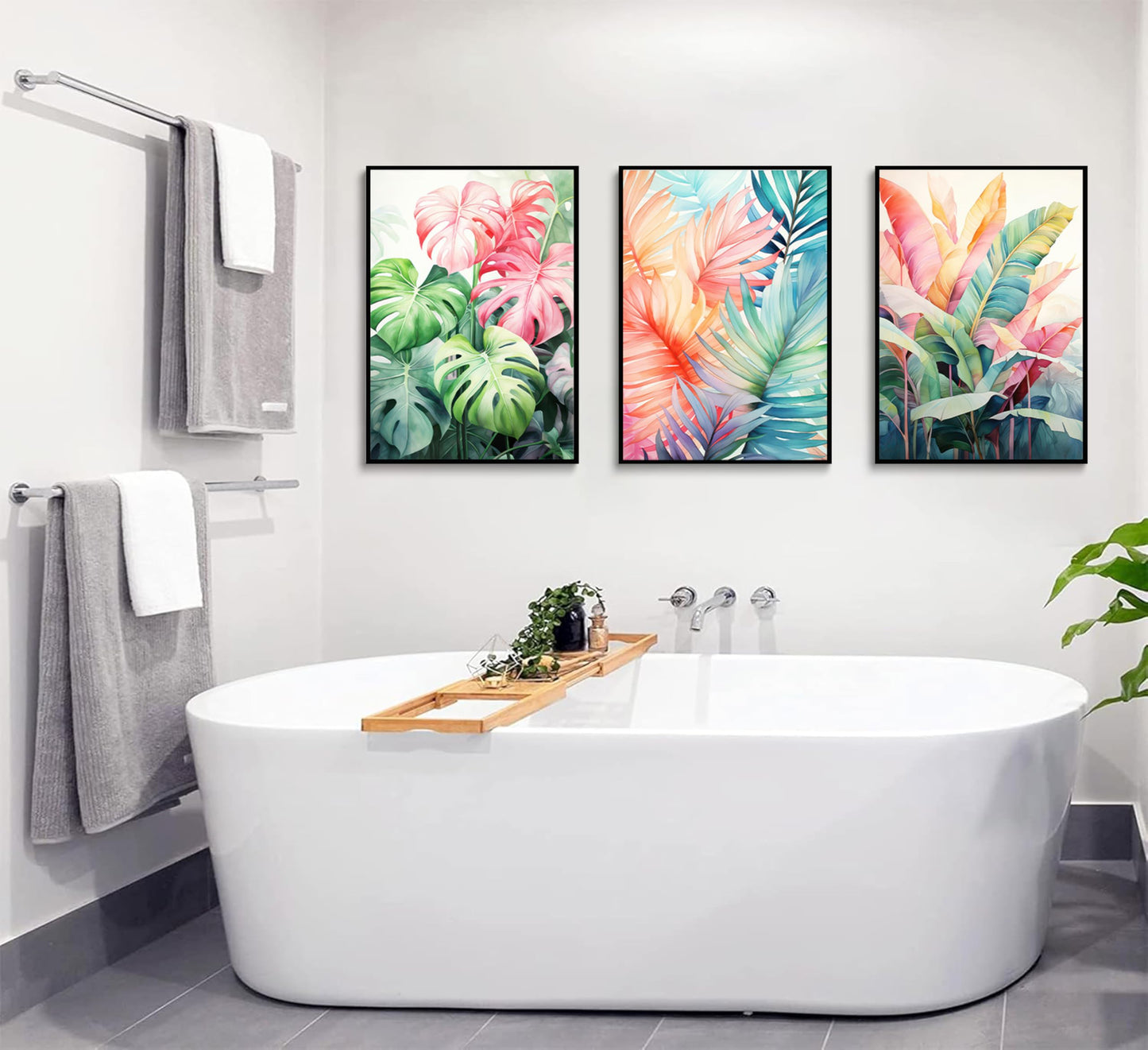 Uofnvrji 3pcs Tropical Botanical Canvas Wall Art Monstera Leaves Posters Botanical Prints Bohemian style Wall Decor Pictures Palm Leaves Paintings for Bathroom living room Decoration Unframed