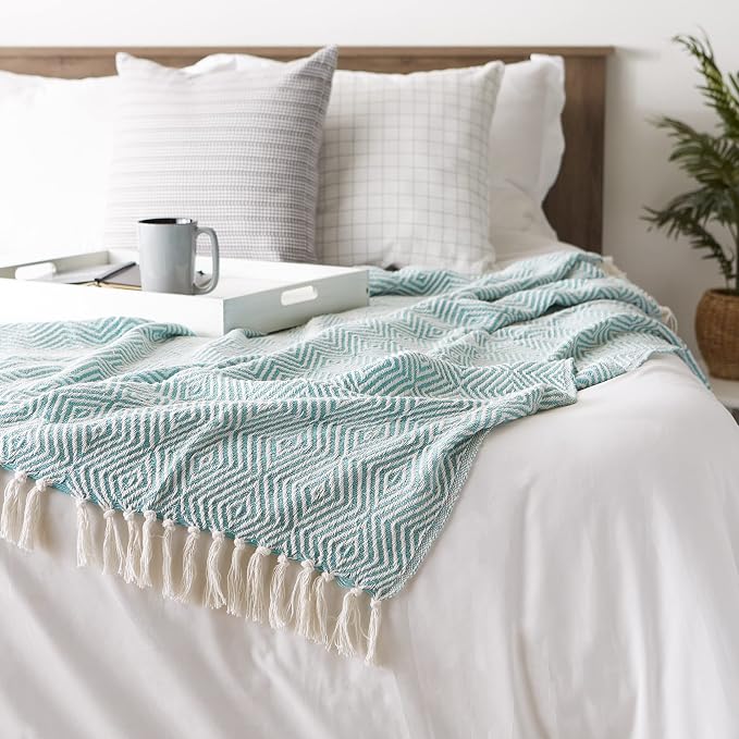 DII Diamond Throw Collection Woven Cotton, 50x60, Aqua