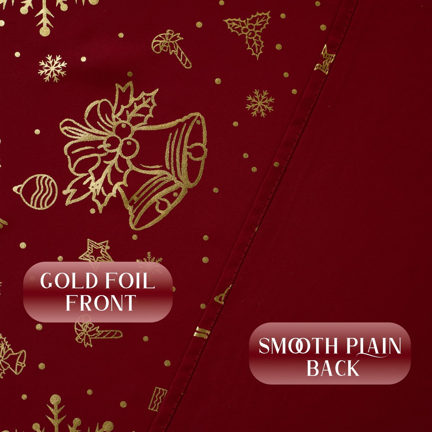 NICETOWN 2 Panels Christmas Red Curtains 52 x 84 Inch, Gold Foil Printed Grommets Drapes, Xmas Theme Window Treatment for Holiday Home Decor, Set of 2 Christmas Style Curtain Panels