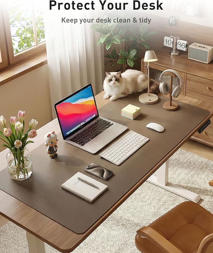Aothia Faux Leather Desk Mat - Large Mouse Pad, Non-Slip PU Leather Blotter, Waterproof Writing Surface for Office and Home (Coffee, 40" x 24")