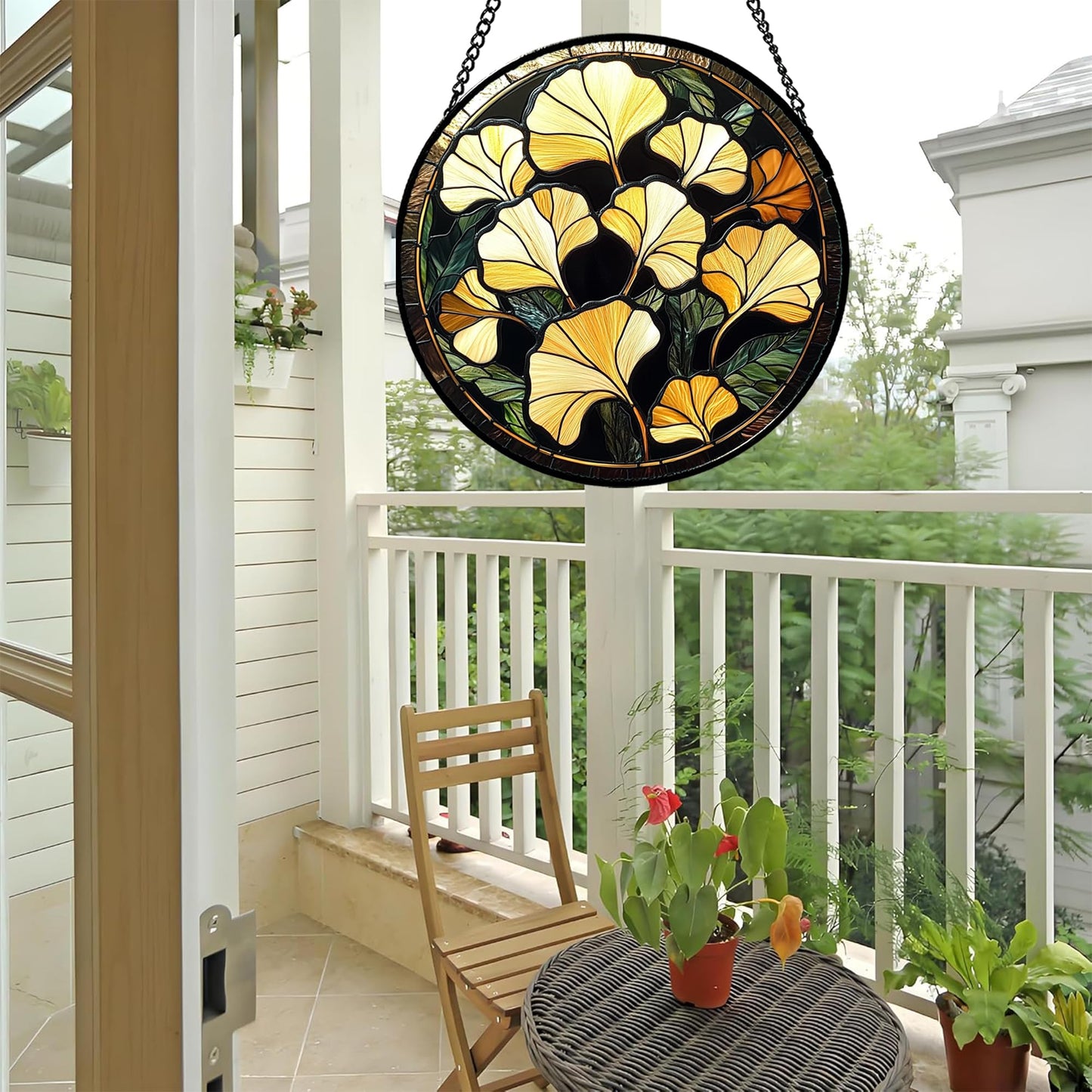 CRISGIF Stained Glass Window Hanging - Ginkgo Leaf Suncatcher for Doors Garden Patio Retro Fall Decor Sun Catchers Christmas Mother's Day Birthday Gifts for Women Men Mom Nana Friend 9.8 in