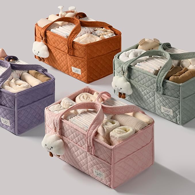 PeraBella Baby Diaper Caddy Organizer, Baby Basket Shower Gift, Portable Changing Table Basket, Postpartum Caddy & Tote Bag Pouch, Newborn Boy & Girl Nursery Essentials Registry, Car Diaper Organizer