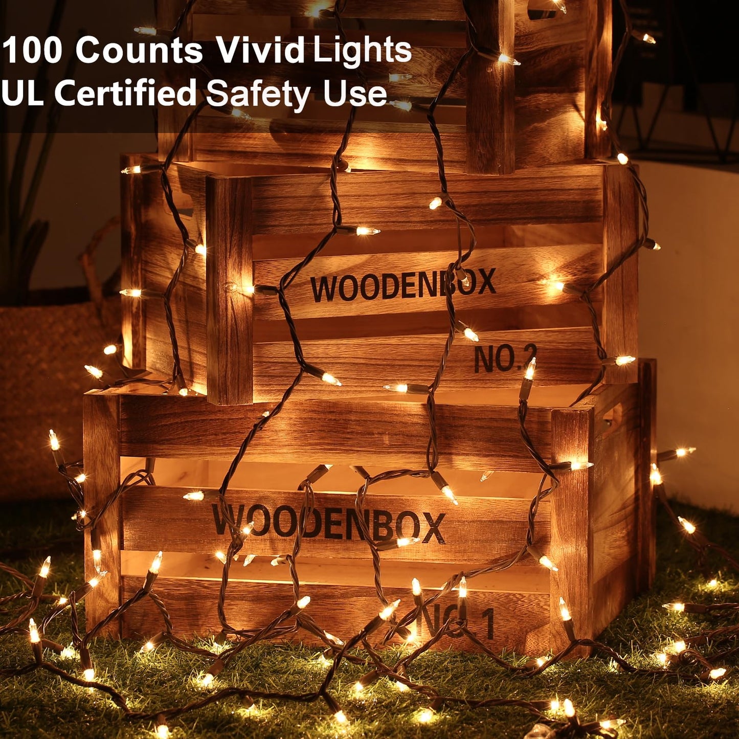 ODEETRONIC Clear Christmas Lights String, 21.63ft 100 Count Incandescent Brown Wire String Lights, UL Certified Outdoor Christmas Light, Connectable Indoor Tree Lights for Wedding Party, Warm White