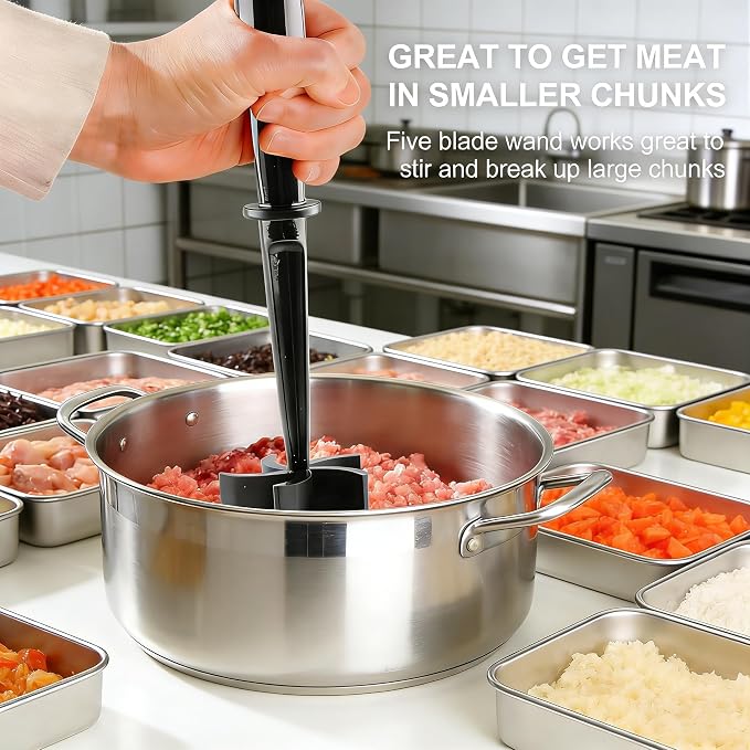 6Pcs Ground Meat Chopper - Nylon Nonstick Ground Beef Chopper with 5 Curved Blades & Ergonomic Non-Slip Handle, Dishwasher Safe Sturdy Meat Masher, Heat-Resistant Potato Masher for Kitchen