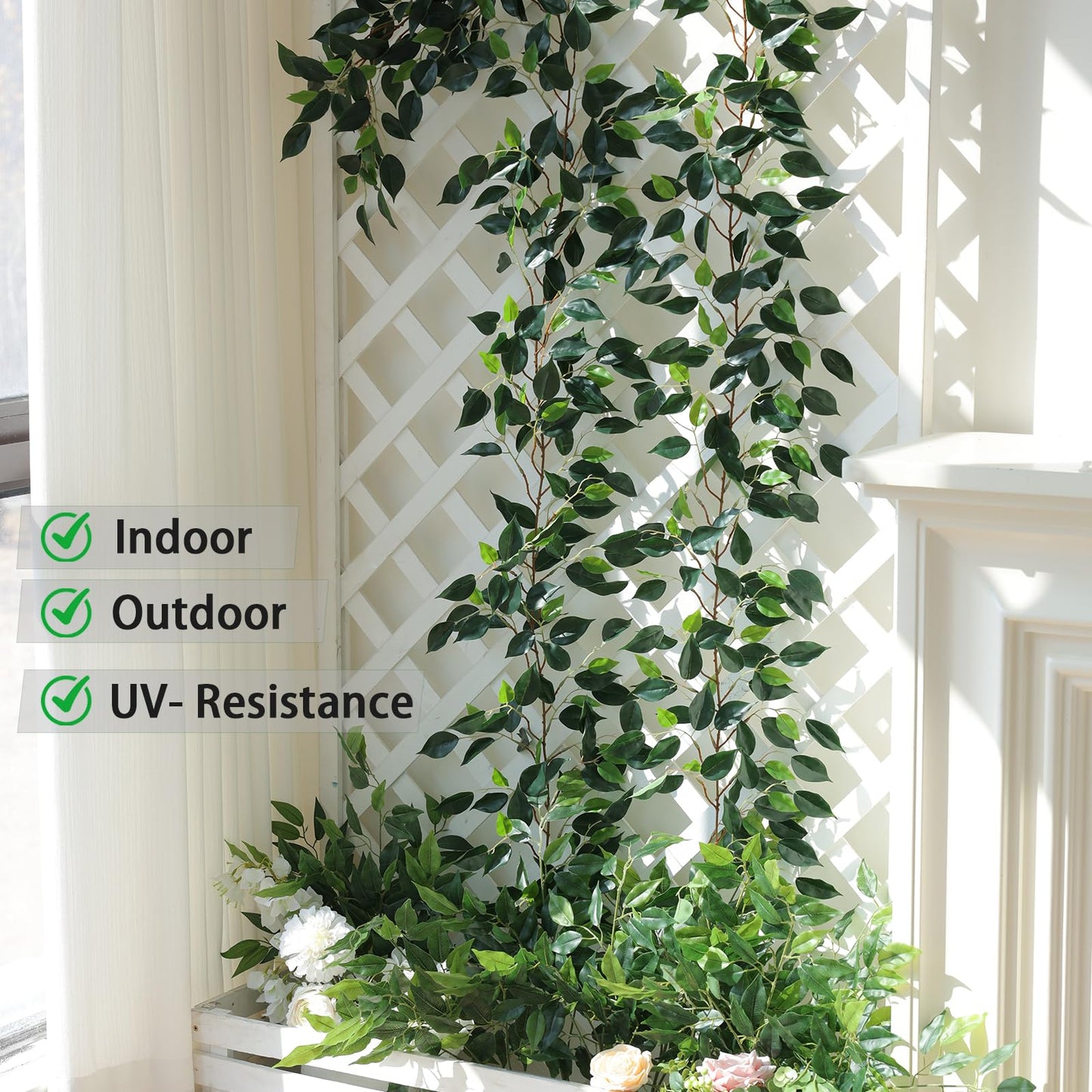 Mizii 2 Strands Artificial Vines Ficus Garland 78" Fake Vine with Silk Green Leaves Faux Hanging Plants Greenery Decorations for Bedroom Table Centerpieces Wall Party Wedding Room Decor (Ficus)