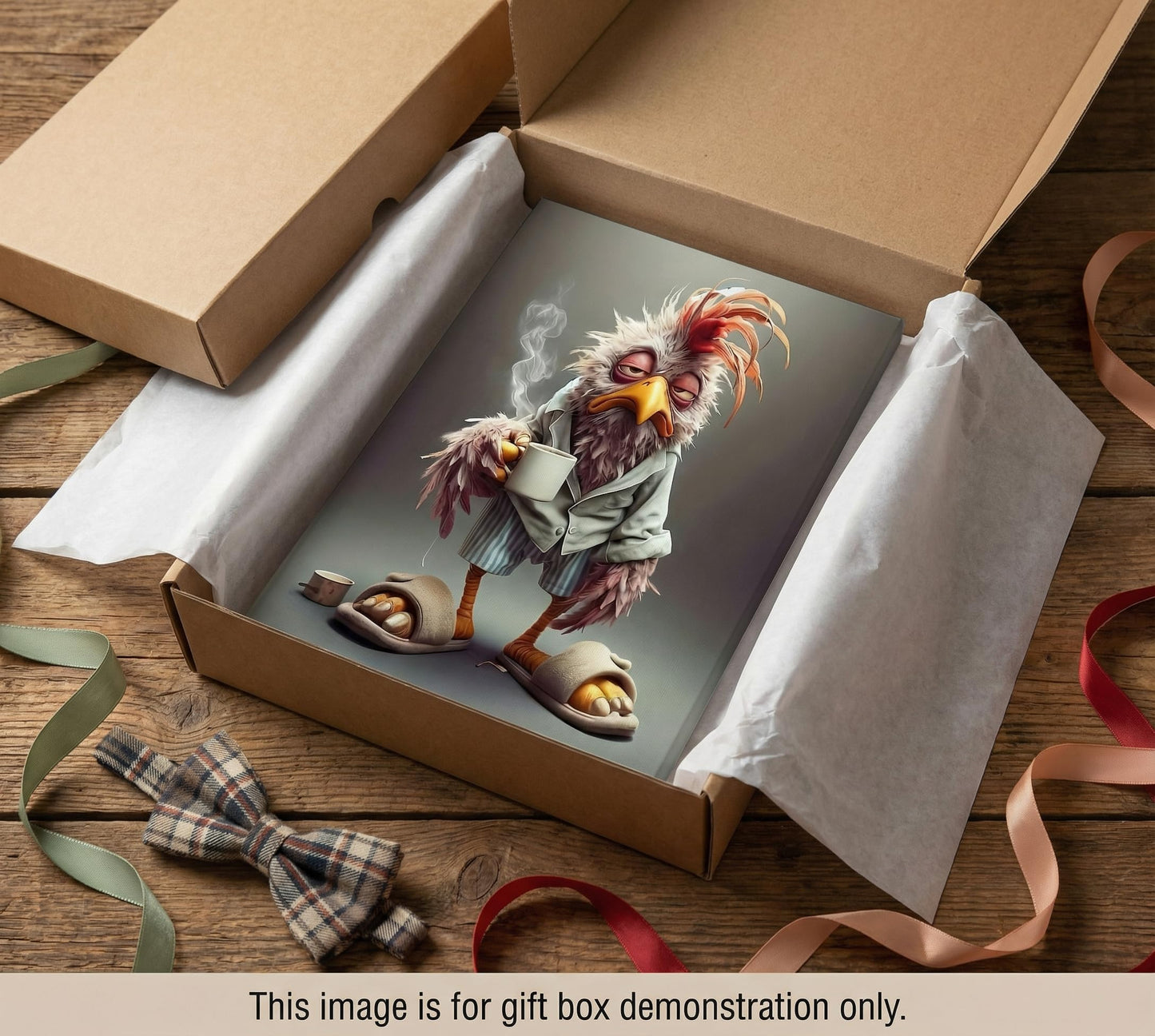 Funny Chicken Canvas Wall Art Stylish and Charming Retro Chicken Wear Slippers Wall Decor Picture Eclectic Animals Poster Print for Dining Room Bar Cafes Family Artwork Home Decoration