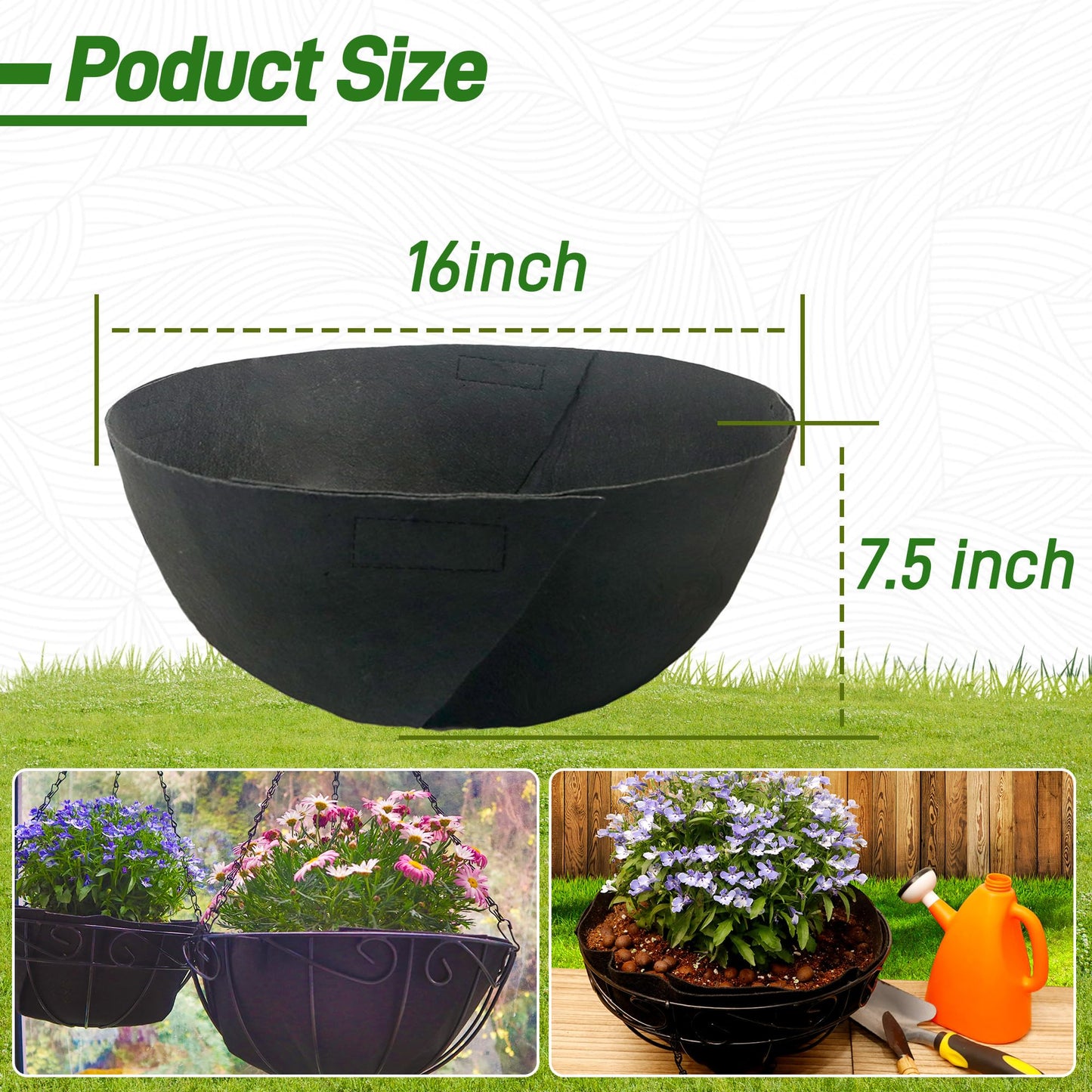 Sumloty 4 Pack 16 Inch Fabric Planter Basket Liner- Felt Flower Pot Liners Replacement Coco Fiber Liner for Hanging Basket Flowers Round Hanging Basket Liners Prevent Birds from Nesting