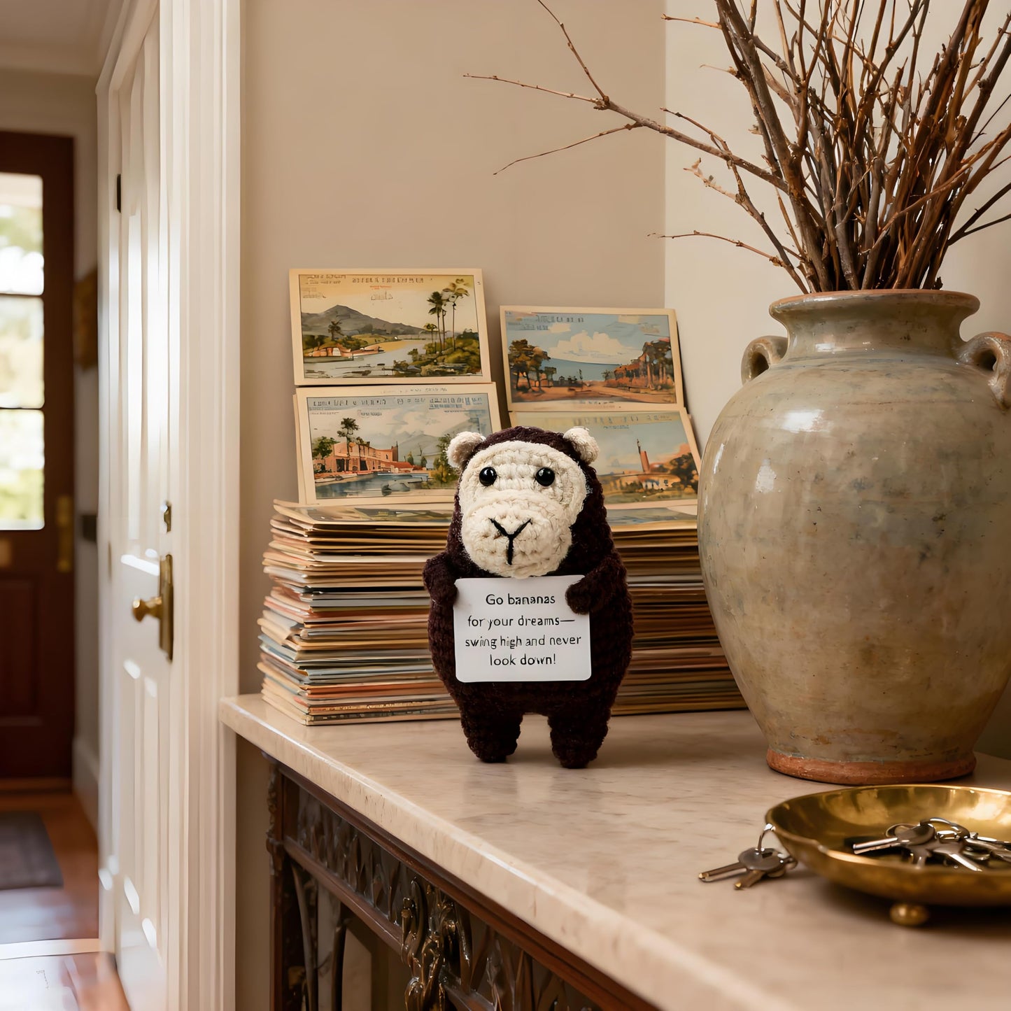 Solarfun Handmade Crochet Gorilla - Amigurumi Knitted Yarn Art with Inspirational Card, Eco-Friendly Handmade Gift for Home Office Decor,Teacher Appreciation & Coworker Gifts