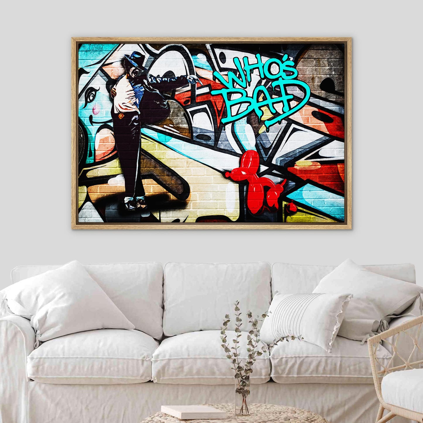SIGNWIN Framed Canvas Wall Art Michael Jackson Who's Bad Abstract Painting Graffiti & Street Art Famous People Pop Art Modern Urban Multicolor for Living Room, Bedroom, Office - 16"x24" Natural