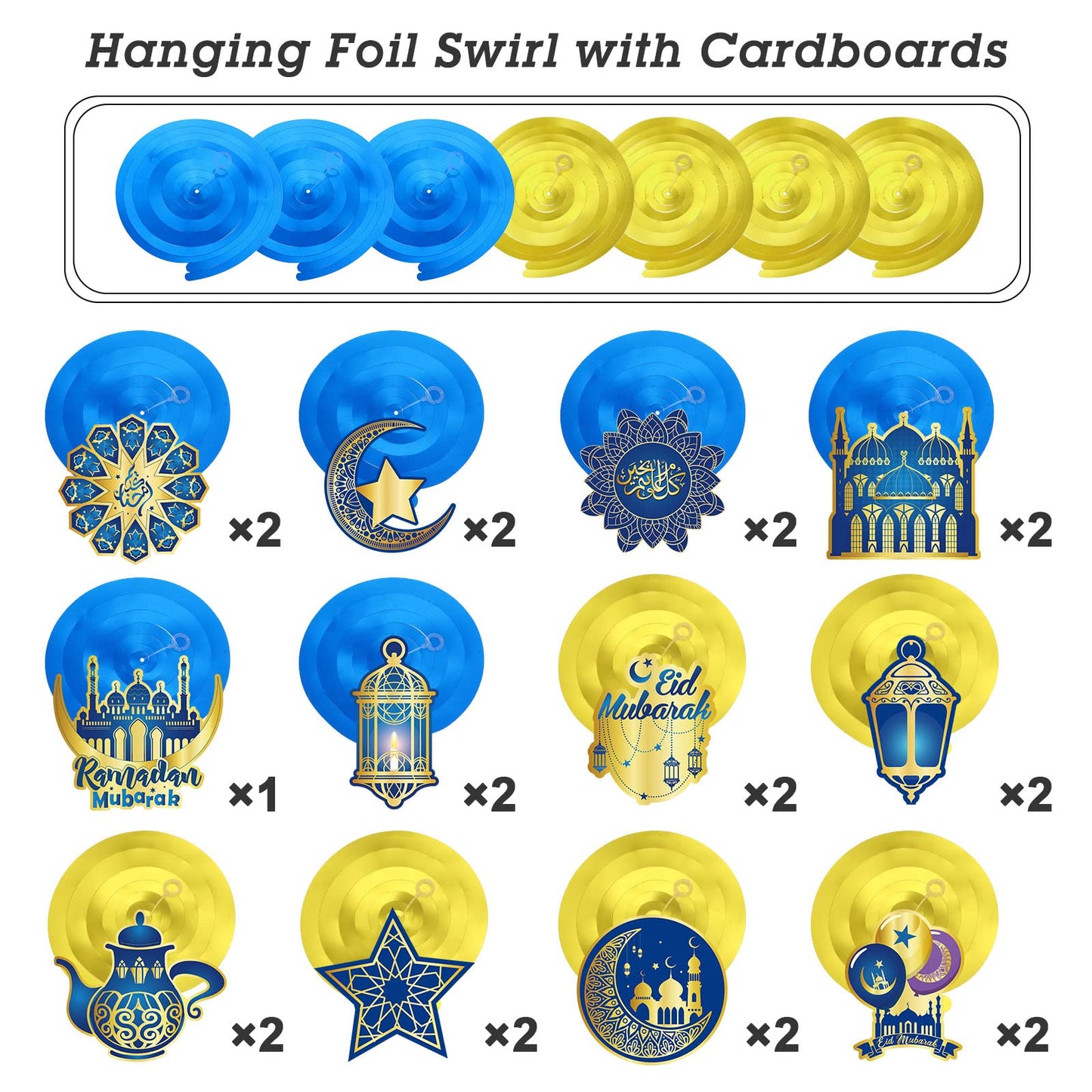 Zonon 30 Pieces Eid Ramadan Mubarak Decorations for Home Hanging Swirl Streams Ceiling Decor Star Moon Lantern Shining Foil Decor for Eid Al-fitr Party Egyptian Supplies