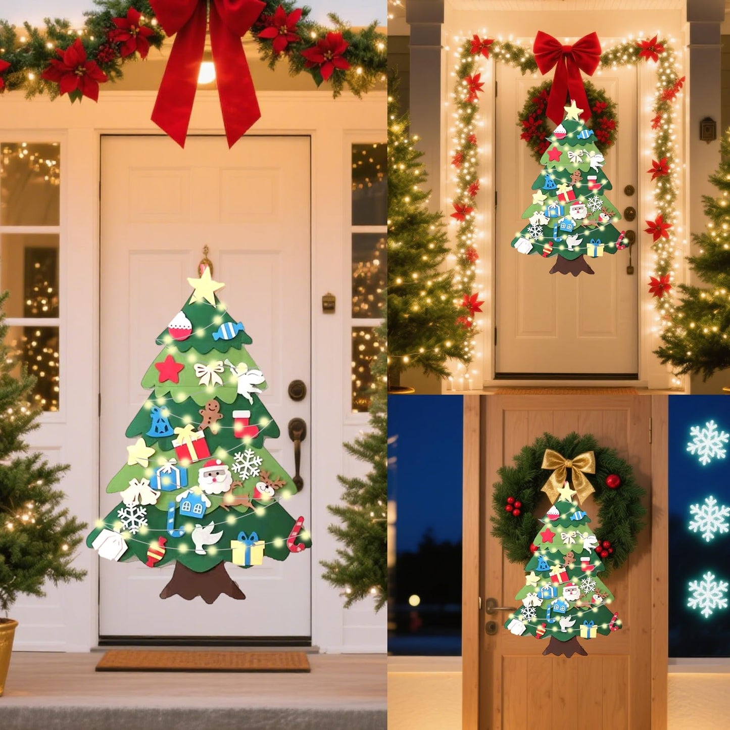 Felt Christmas Tree, 3ft DIY Felt Christmas Tree Set with 32 Ornaments & LED String Light, Decorations Christmas Wall Hanging, Felt Craft Kit, Gifts Party Supplies for 13 Years and Older