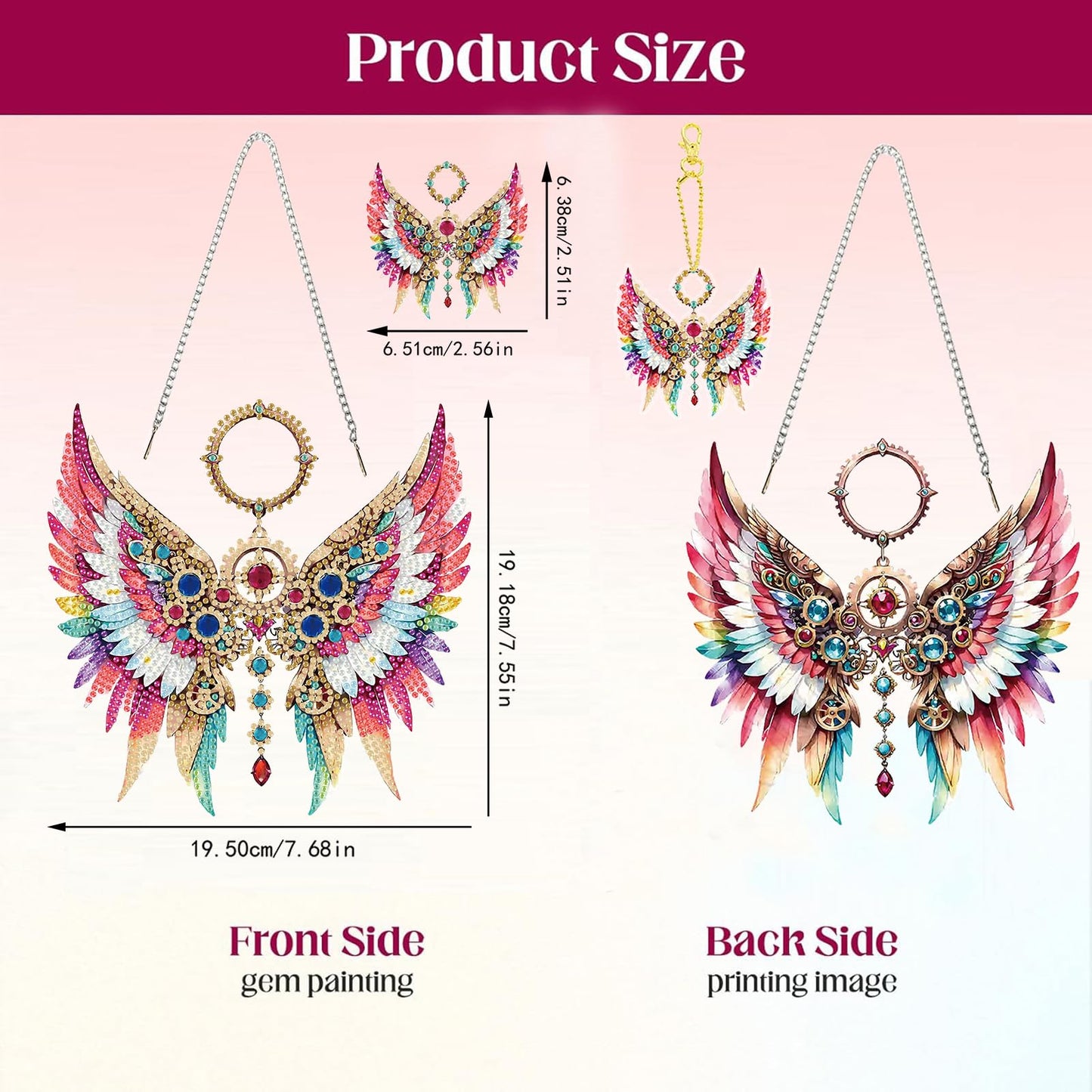 Masendp Wing Feather Diamond Painting Double-Sided Hanging Ornament Set, DIY Irregular Shaped Rhinestone Window Decoration Set, Suitable for Home and Garden Wall Decoration Gifts