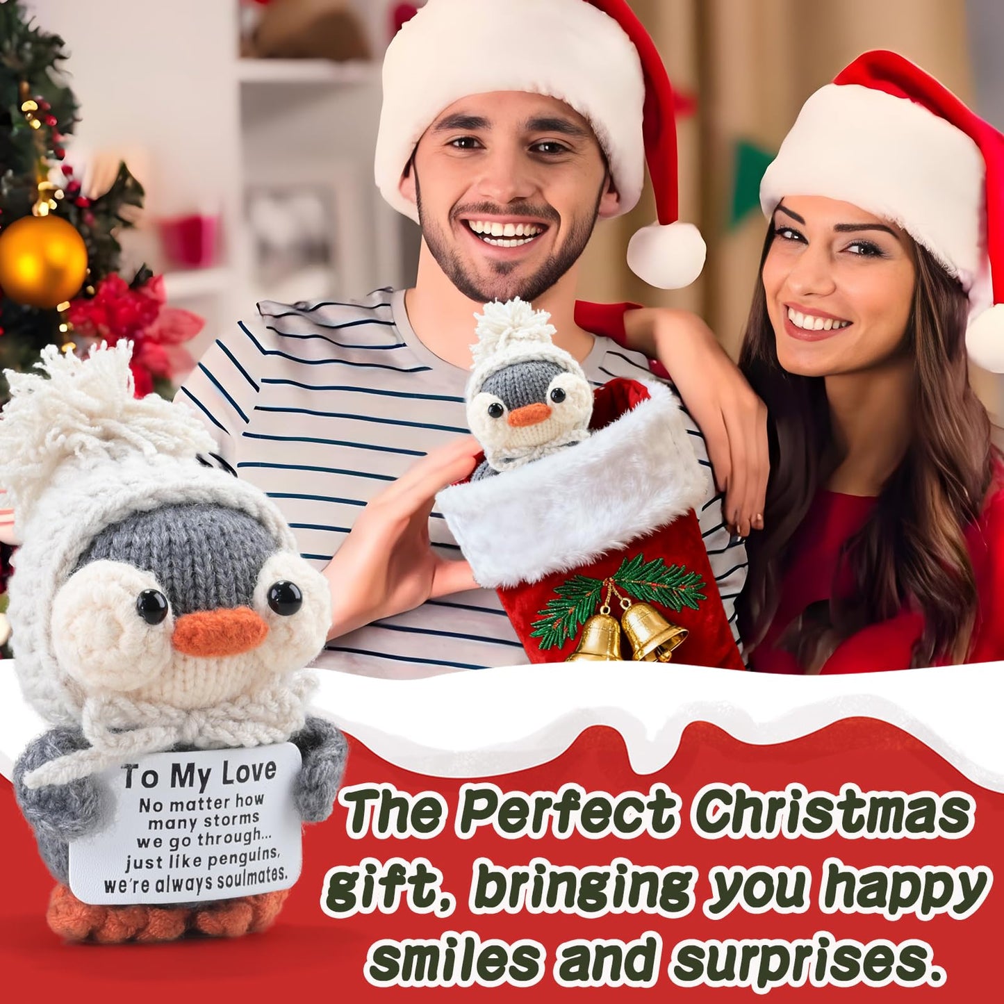 YBSUCLD Handmade Crochet Penguin Gift Set for Boyfriend Girlfriend, Wife Husband, Beloved Lover & Couples - Romantic I Love You Present for Valentine's Day, Wedding Anniversary & Birthday
