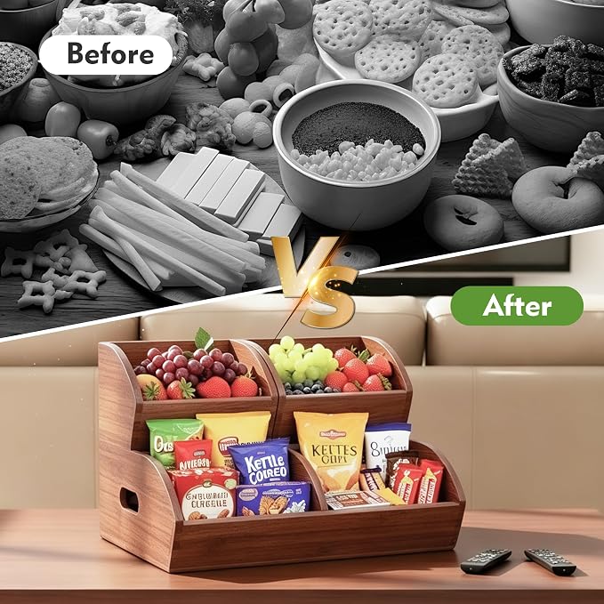 Potato and Onion Storage Bin for Pantry and Kitchen, Ventilated Stackable Bamboo Storage Bins with Handles - Multipurpose Organizers, Produce Containers for Bread, Vegetable, Fruit (Walnut, 3 Pack)