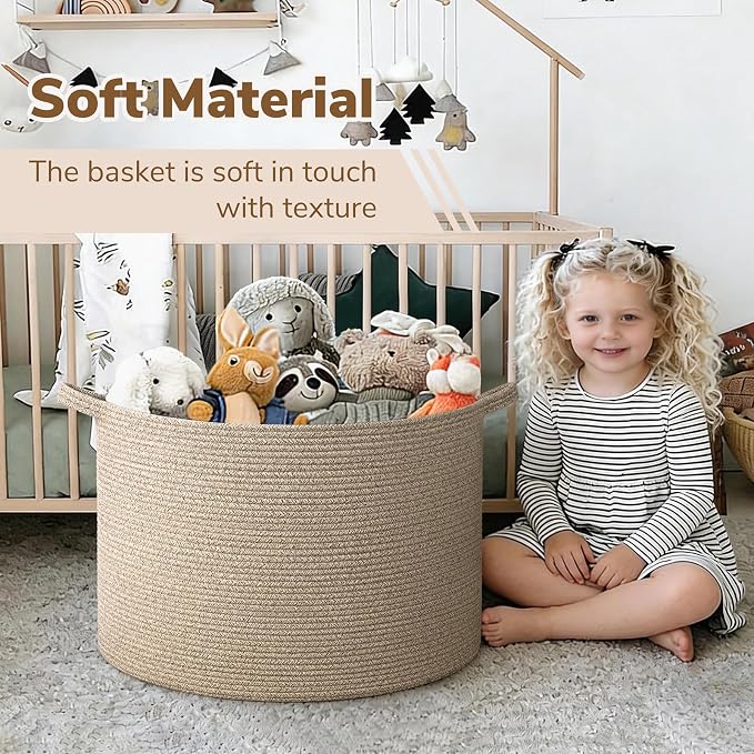 INDRESSME 115L Extra Large Woven Blanket Baskets for Storage, Toy Organizers and Storage Rope Baskets for Boys Girls Kids，Burr Basket Storage Bins for Decor Laundry Shoe, Brown
