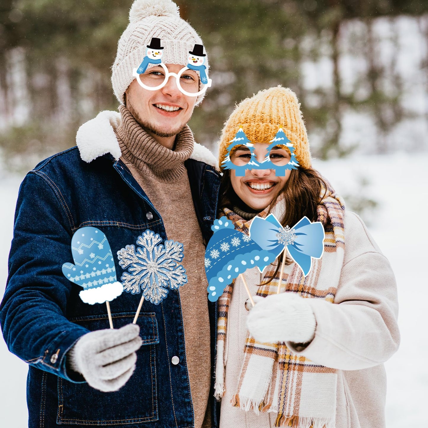 Winter Photo Booth Props, 36Pcs Snowman Photo Booth Props for Winter Wonderland Decorations, Snowflake Photo Booth Prop for Holiday Decorations