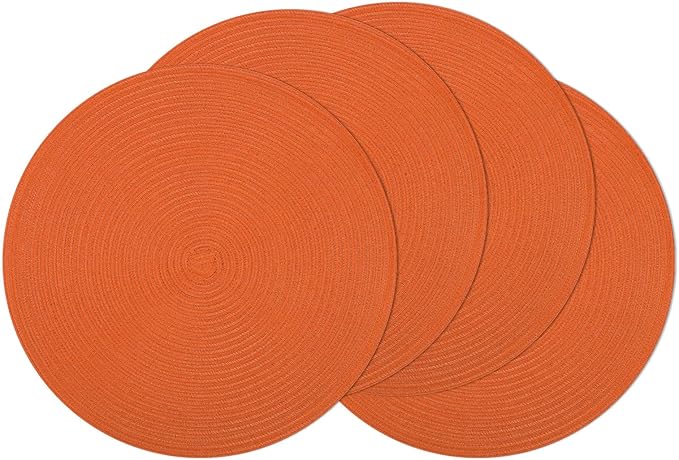 SHACOS Round Placemats Set of 4 for Dining Table Autumn Fall Round Braided Place Mats Washable Non Slip Kitchen Table Mats Decor, Bright Orange