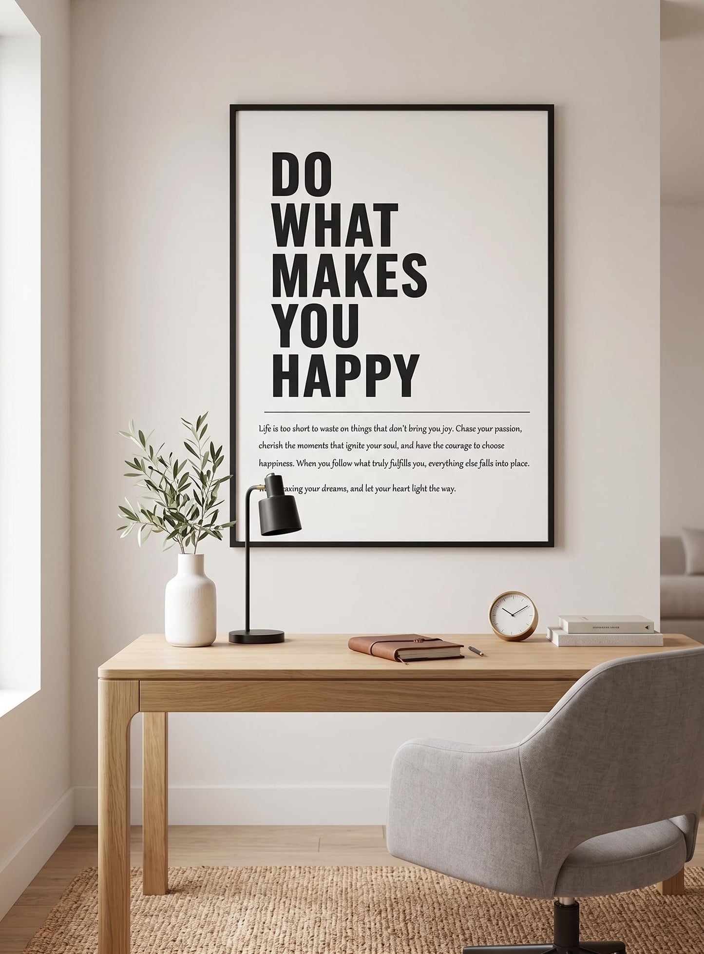 Do What Makes You Happy Inspirational Wall Art Modern Minimalist Black and White Canvas posters Print Motivational Quote Wall Decor for Office Living Room Bedroom Unframed 16inx24in poster