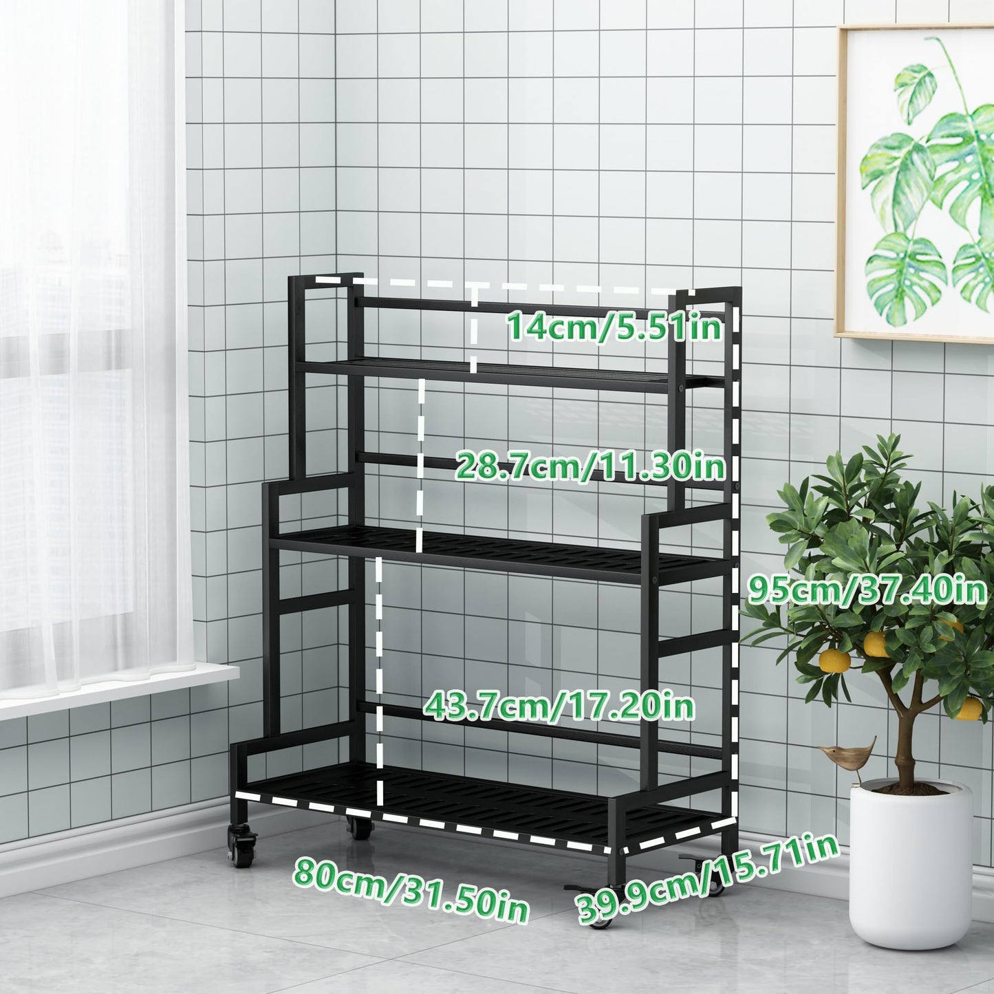 YIZAIJIA YIZAJIA Plant Stand Indoor 3 Tier Metal Outdoor Tiered Stands Shelf With wheel for Multiple Plants Potted Ladder Plant Holder Table Plant Pot Stand for Window Garden Balcony Living Room