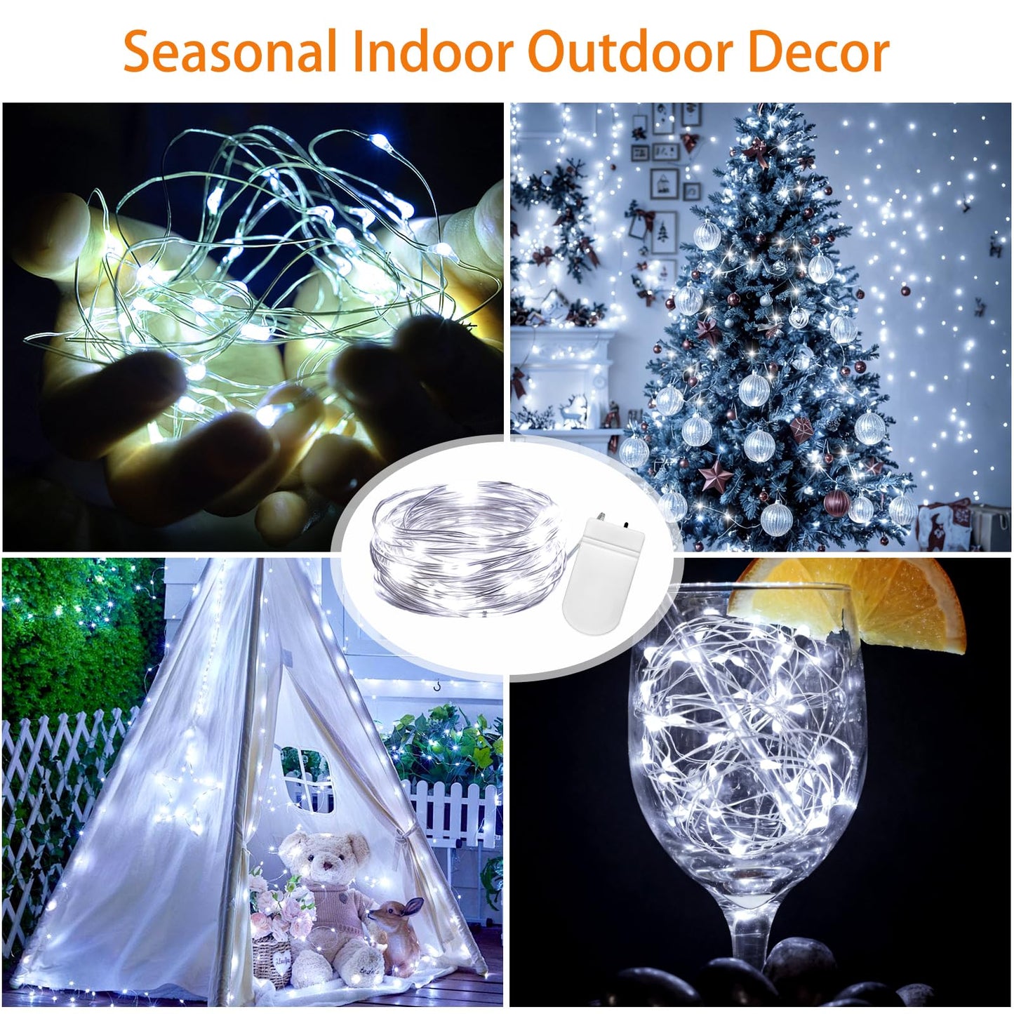 VOOKRY 32 Pcs Fairy Lights Battery Operated String Lights - 10 ft 30 LEDs Waterproof Silver Wire Mini Firefly Starry Moon Lights for DIY Crafts Wedding Party Table Centerpieces Christmas(Cool White)