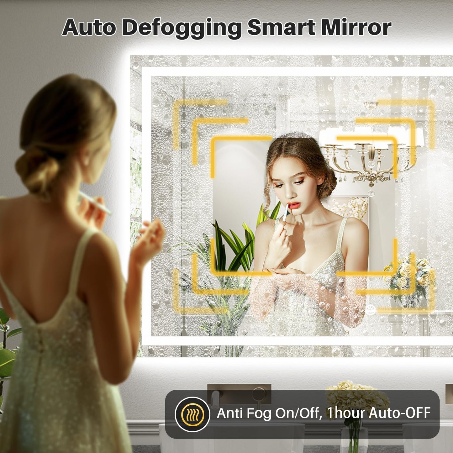 Briivue 60x40 Inch LED Bathroom Mirror with Lights, Backlit & Front Lit, Anti-Fog Lighted Bathroom Vanity Mirror for Wall, Memory Function, Dimmable, HD Tempered Glass, Shatter-Proof