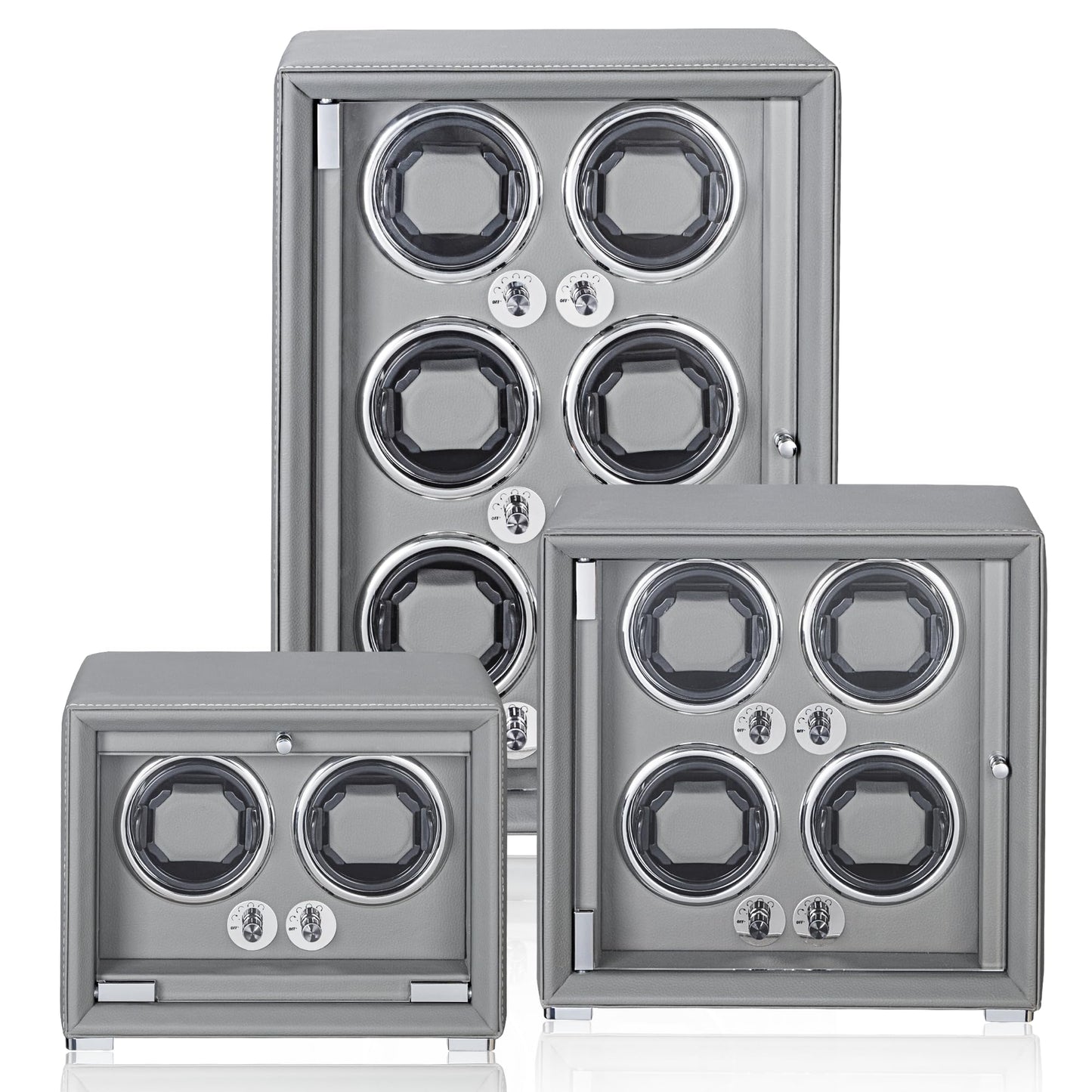 KOHUDIS Watch Winder for 2/4/6/9 Automatic Watches, high-end Leather Making, Super Quiet Mabuchi Motor, Two Power Modes, Built-in led Lights (Gray, 6 Slots)