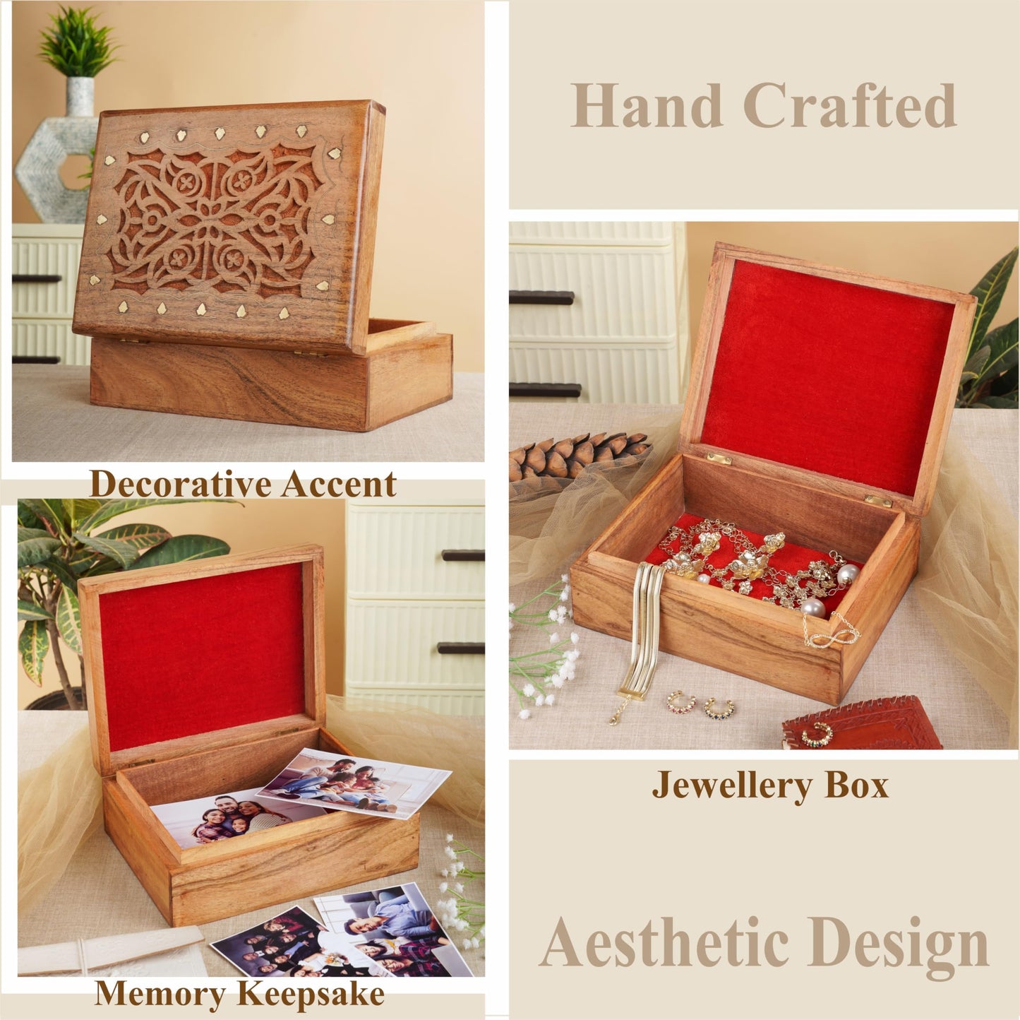 Ajuny Wooden Handcrafted Decorative Jewelry Storage Box Large Celtic Design Multipurpose Treasure Chest Organizer Travel Keepsake Trinket Holder Necklaces Watch Box Gifts 9x7 Inch