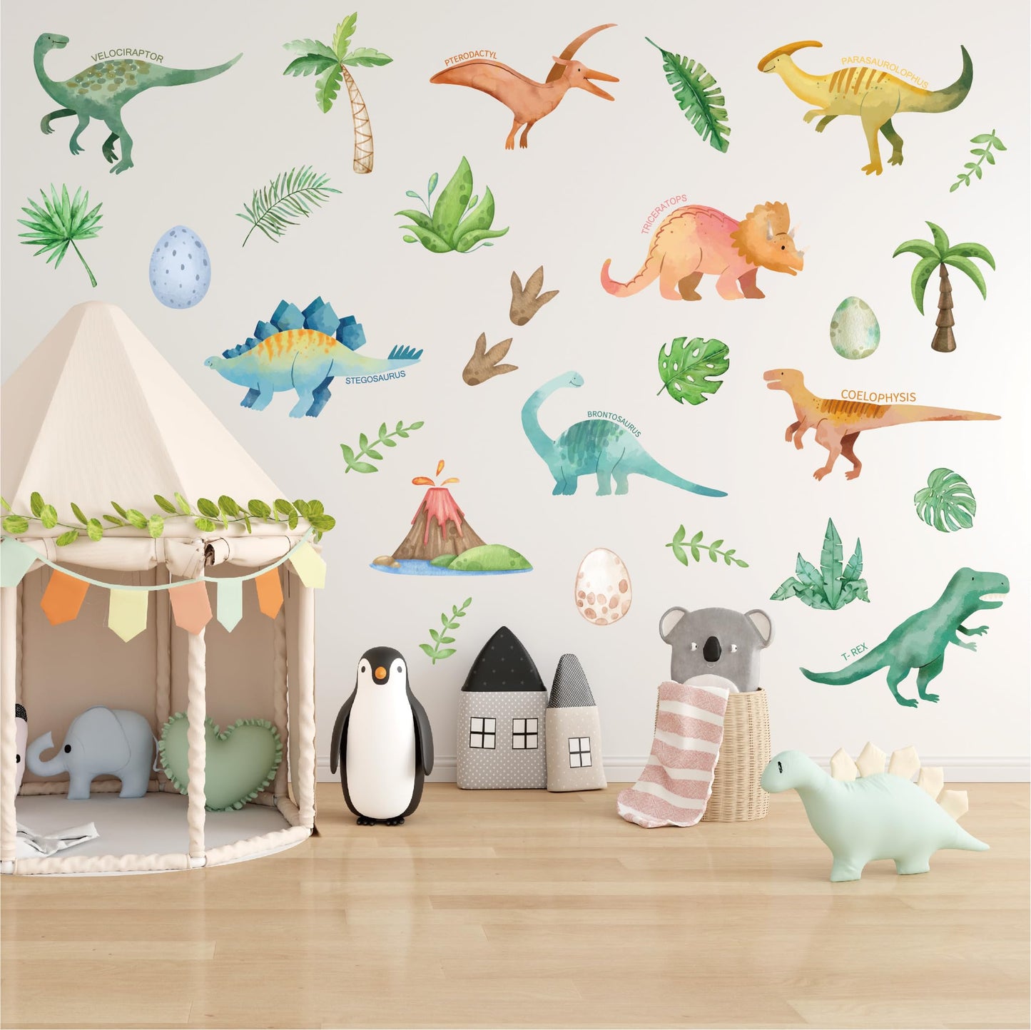 Dinosaur Wall Decals- Dino Palm Tree Wall Stickers Peel and Stick Wall Decor for Boys Room Bedroom Living Room Nursery Classroom Playroom Home