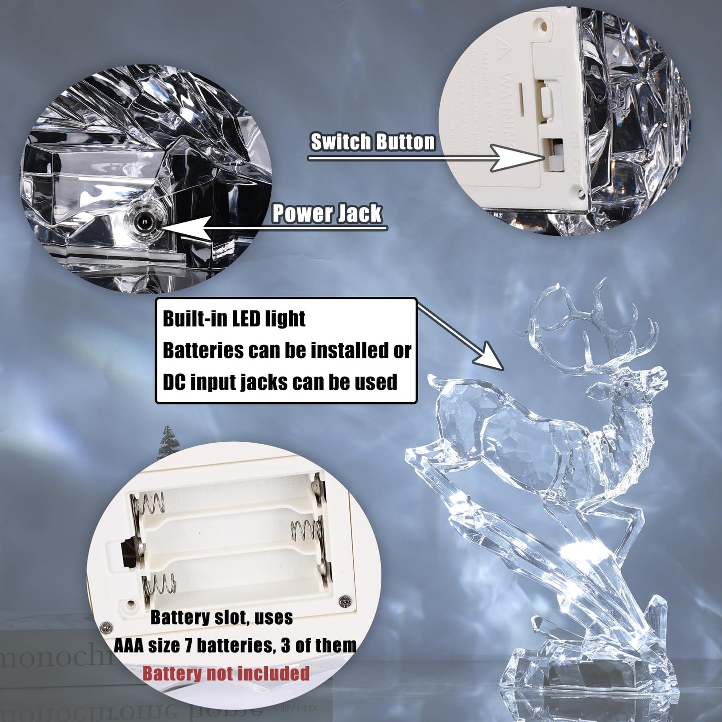 Acrylic Reindeer Christmas Decor Figurine - Modern Elegant Clear Reindeer Ornaments for Christmas Indoor Decor, Holiday Centerpiece, Living Room, Fireplace, Table Display (Clear, Standing 11.8")