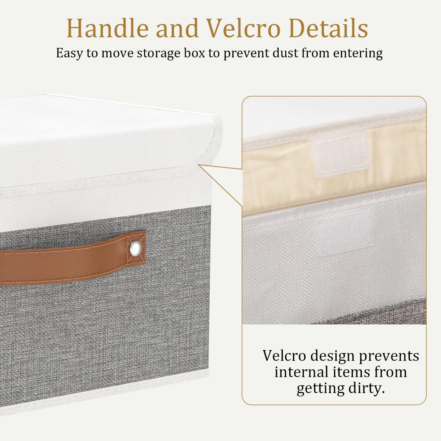 OUTBROS Large Foldable Storage Bins, Linen Fabric Box with Lid, Organiser for Shelves, Cubes For Towels, Clothes, 13 x 9.1 x 7.9 inch (White/Grey, 1-Pack)