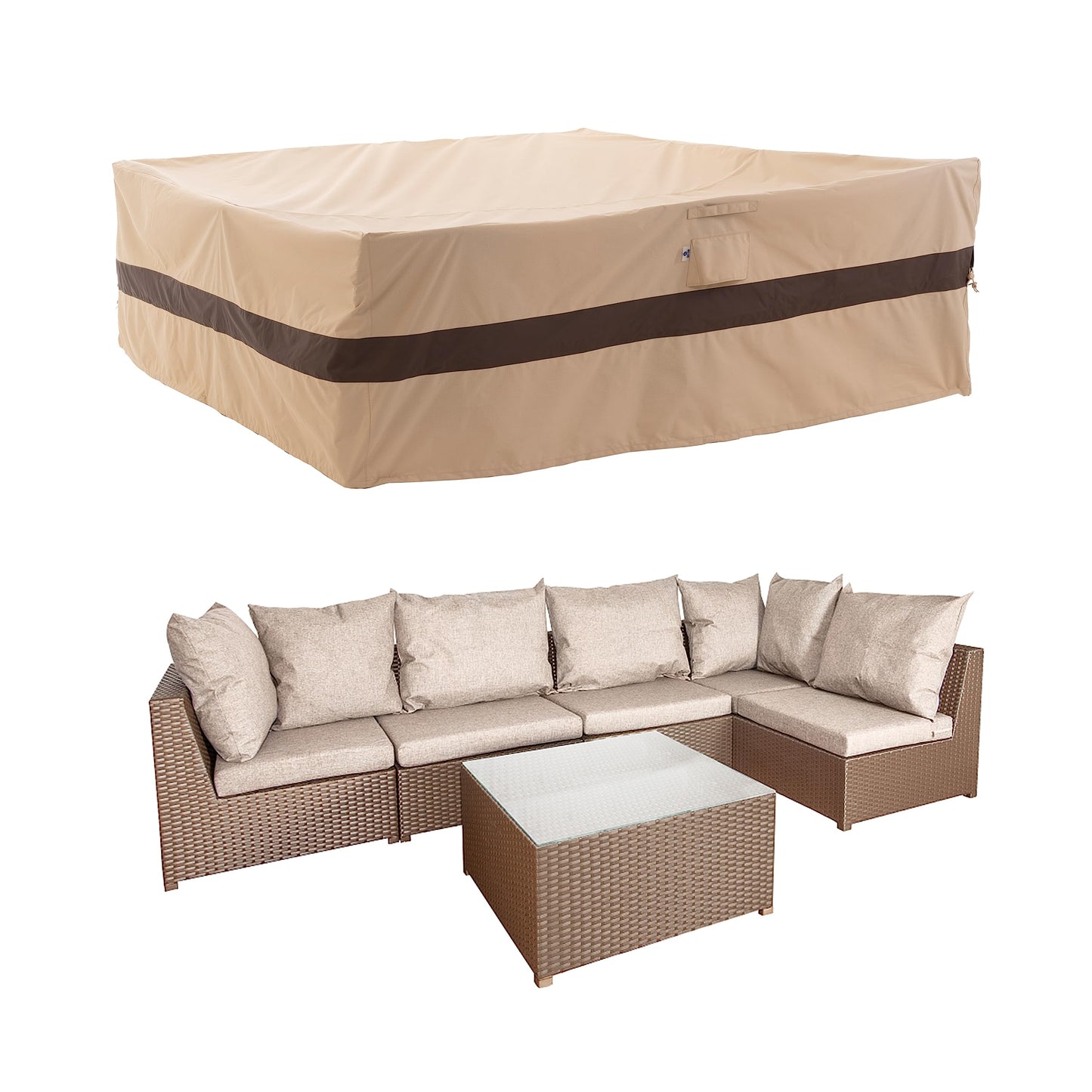 WJ-X3 180' Extra Large Patio Furniture Set Covers Waterproof, Heavy Duty Outdoor Sectional Cover, High Wind Resistant & Anti-UV, 180W x 96D x 36H Inches, Beige & Coffee