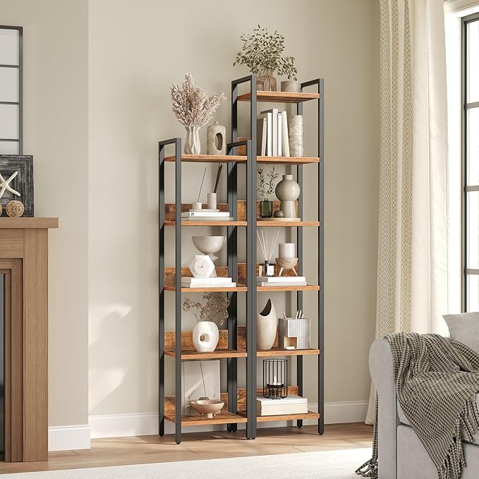 MAHANCRIS Bookshelf, 5-Tier Bookcase, Standing Book Shelf for Small Space, Storage Shelf Organizer, for Living Room, Bedroom, Study, Balcony, Rustic Brown and Black BKHR5501