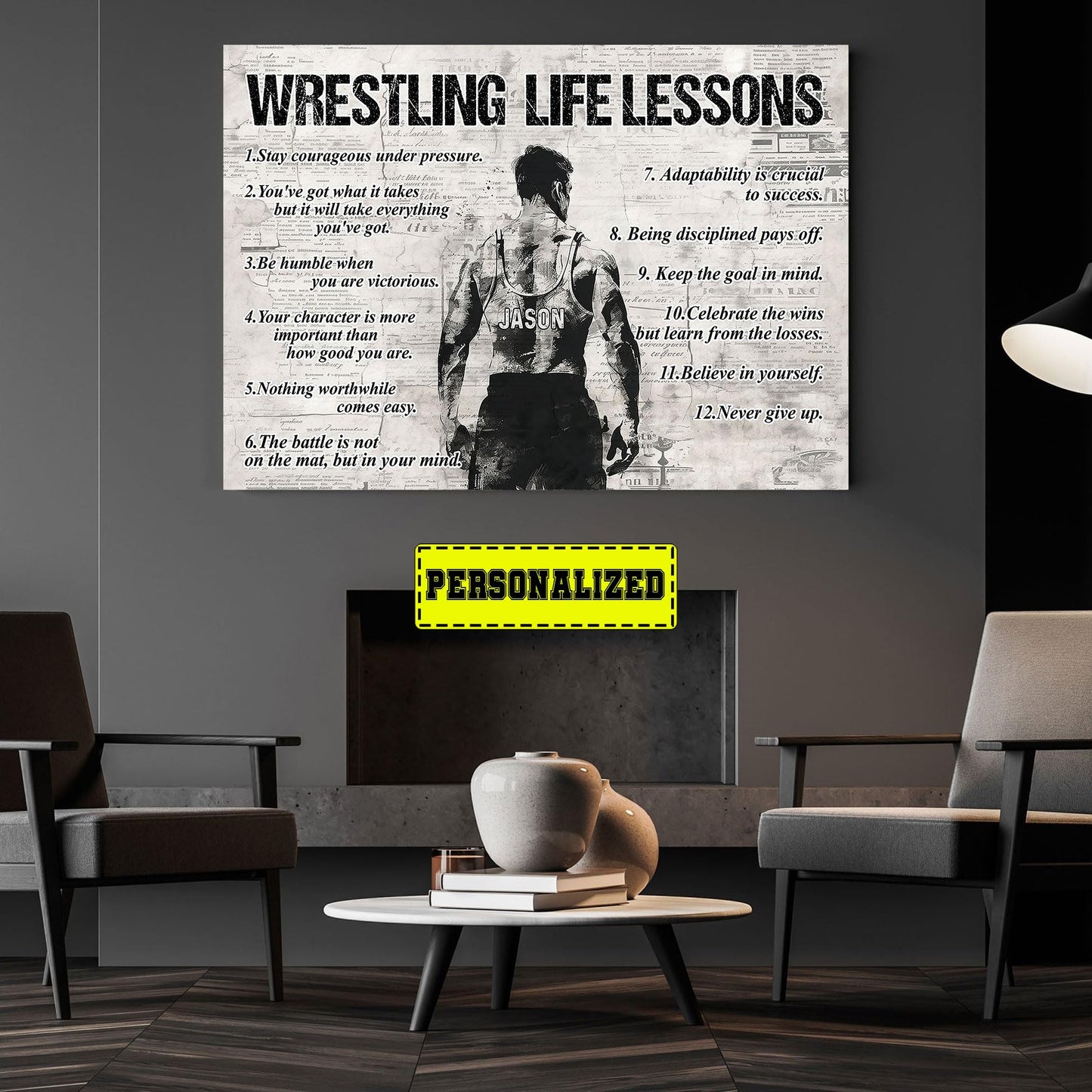 Wrestling Life Lessons, Personalized Motivational Wrestling Canvas Painting, Inspirational Quotes Wall Art Decor, Poster Gift For Wrestling Lovers