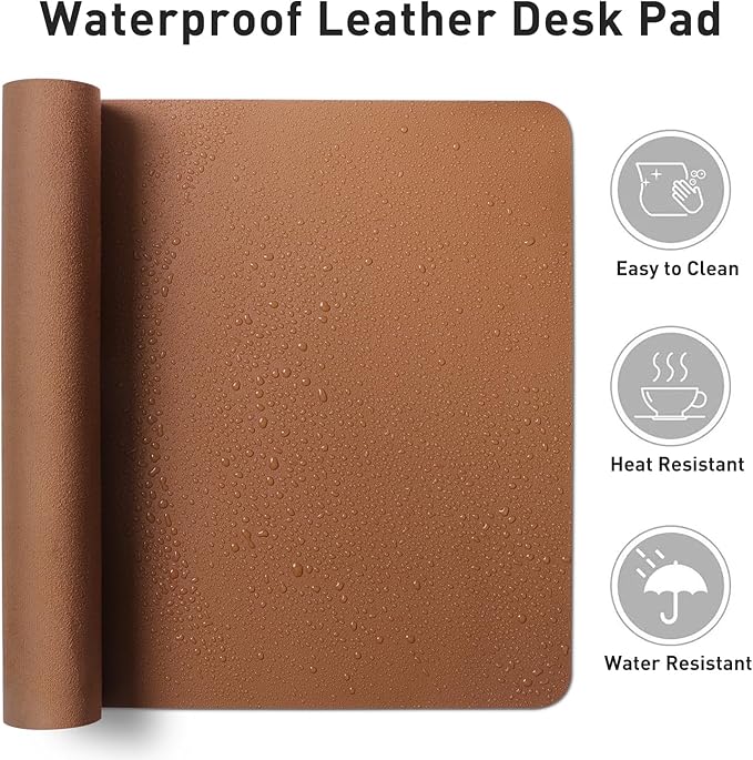 Aothia Faux Leather Desk Mat - Non-Slip PU Leather Desk Blotter, Waterproof Writing Surface, Large Desk Pad for Office & Home (Brown, 55" x 17")