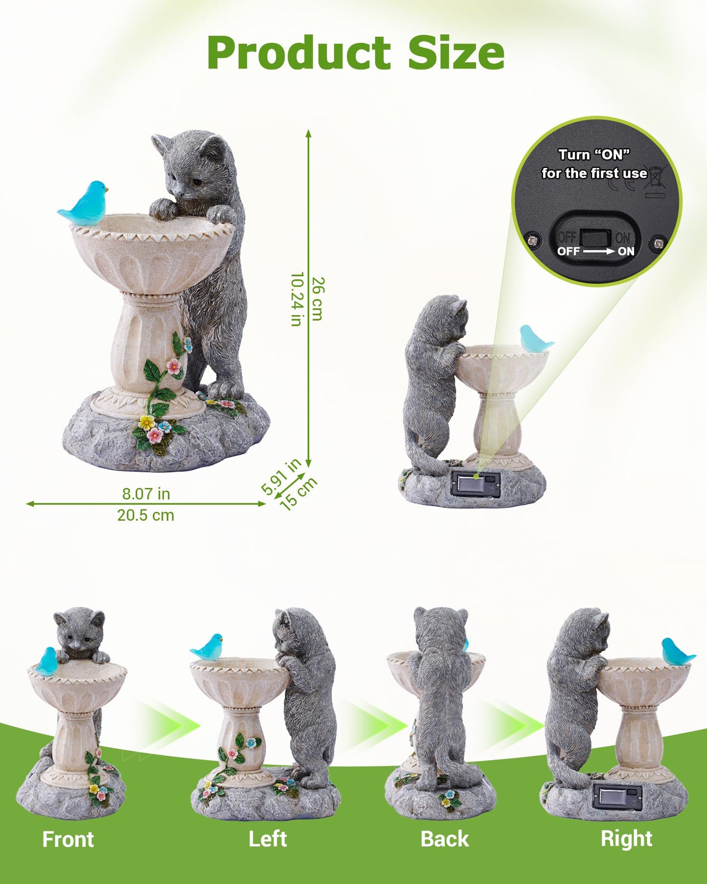 Nacome Solar Cat Statue for Garden Decor: IP44 Weatherproof Resin with Automatic Lighting - No Installation- Outdoor Yard Patio Balcony Art - Birthday Gifts for Bird Lovers Mom Grandma Women