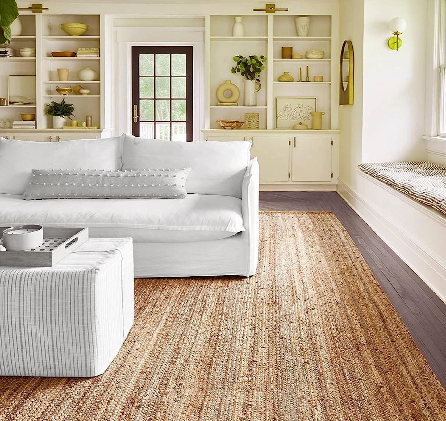 Hand Woven Jute Area Rug 8x10 Feet Rectangle - Handcrafted Braided Design, Indoor & Outdoor Reversible Natural Fiber Rug - Rustic Farmhouse Carpet for Living Room, Hallway, Bedroom (Natural, 8'x10')