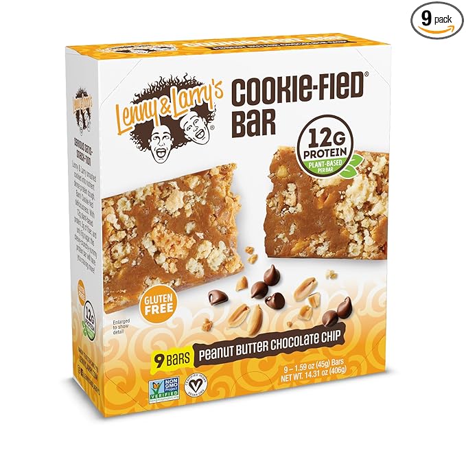 Lenny & Larry's Cookie-fied Protein Bar ??Peanut Butter Chocolate Chip Vegan 9x45g ??Healthy Snacks with 12g Plant Protein & 5g Fiber ??Gluten free Power Bar, Keto Friendly, Non-GMO & Vegan