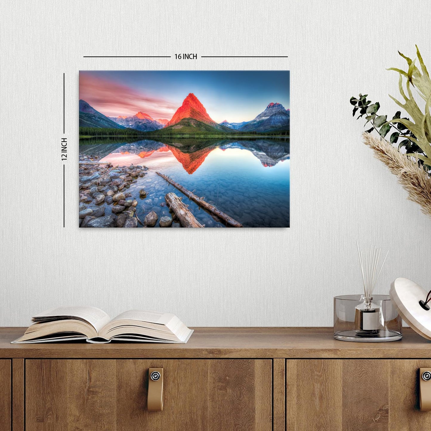 Glacier Mountain Wall Art Sunset Lake Reflection Landscape Canvas Wall Decor National Park Scenery Posters Prints Painting Modern Nature Photo Artwork for Living Room Bedroom Home Decorations 12x16
