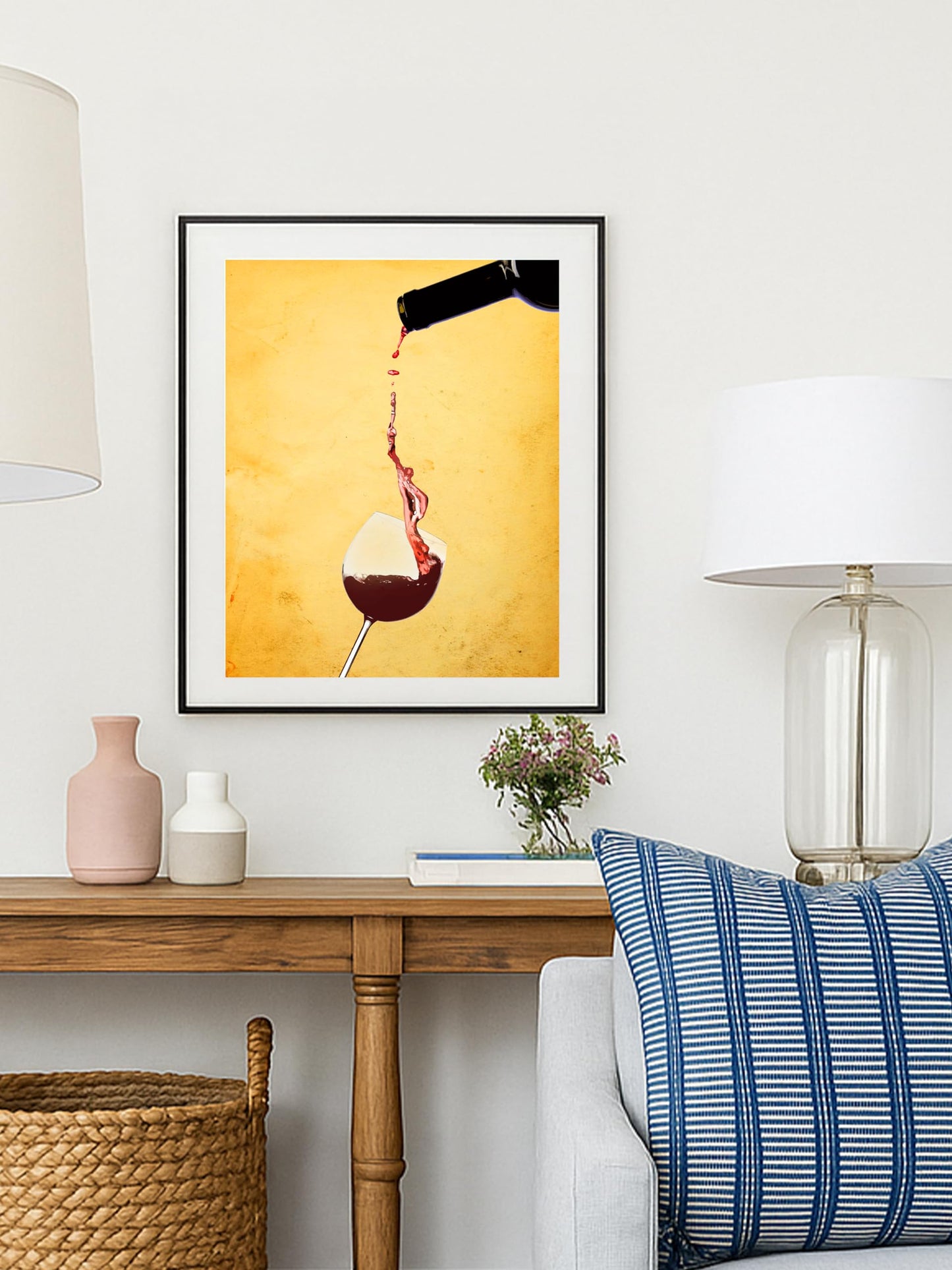 AMERICAN LUXURY GIFTS Red Wine Pouring Glass - Modern Elegant Beverage Wall Art - Kitchen Dining Room Bar Decor & Hostess Gift - 8x10 Unframed Print