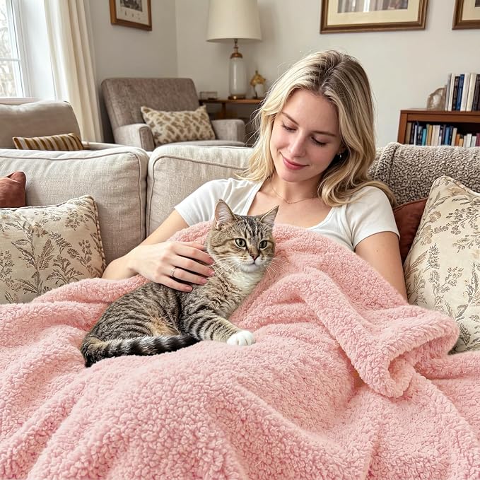 Exclusivo Mezcla Fleece Light Pink Throw Blanket for Couch Sofa, Ultra Soft, Lightweight and Fluffy Blankets for Women, All Season, 50x60 Inches