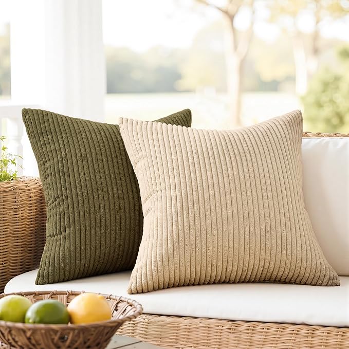 Topfinel Rust OliveGreen Throw Pillow Covers 18x18 Inch Set of 4 Boho Farmhouse Cushion Covers Soft Corduroy Fall Home Decor for Couch Bed Sofa Living Room