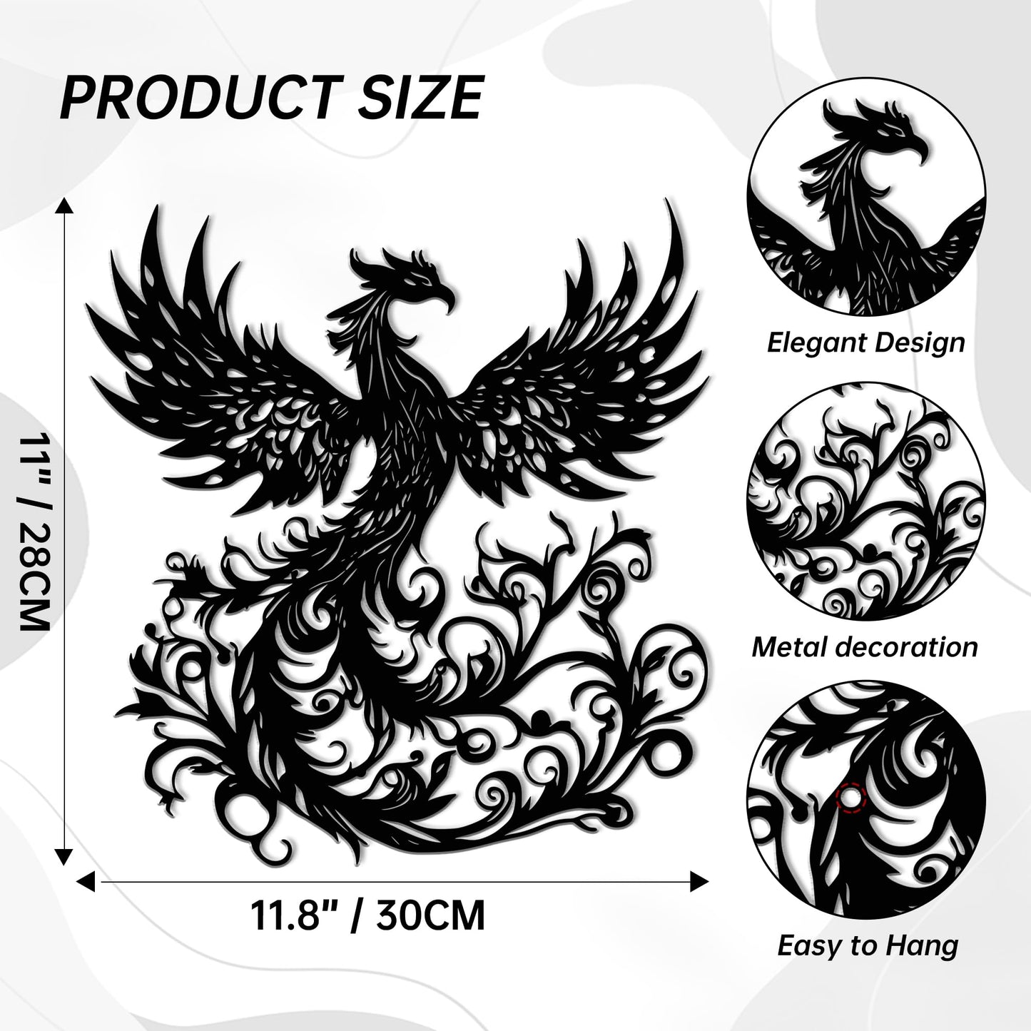 Rajukit Phoenix Wall Art, Wall Decor Metal Phoenix Rising Statue, Black Metal Wall Decor gift for Christmas, Thanksgiving, housewarmings, 12x11 Inch