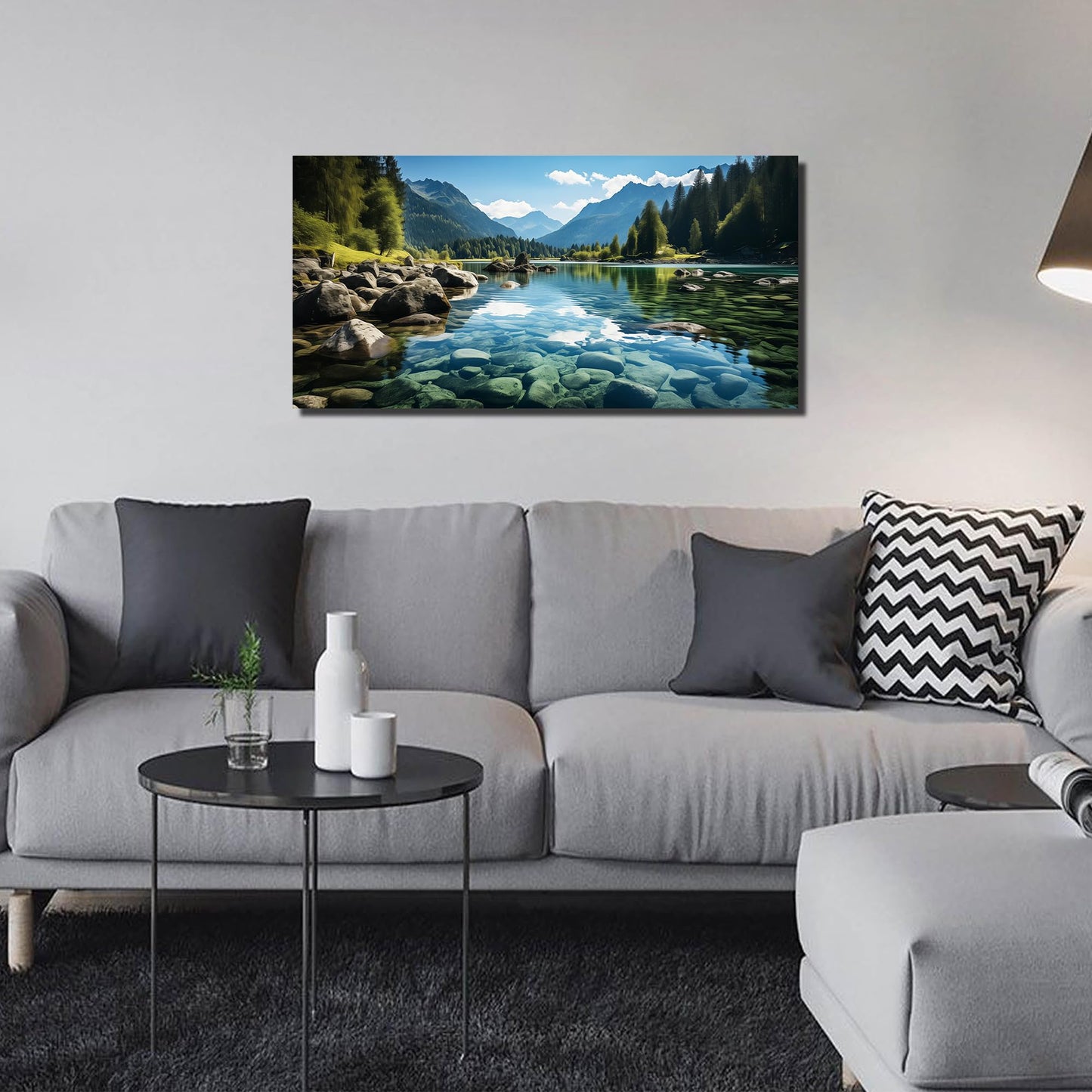 GUGIKA Landscape Wall Art for Living Room, Mountain and Lake Wall-Decor for Bedroom, Natural Scenery Canvas Prints Pictures for Hallway Office, Size 40 x 20 Inches