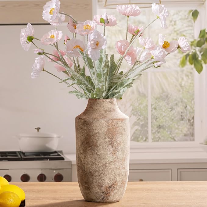 Mitt&Ditt Ceramic Flower Vase, 12.5 inch Tall Off-White Vase, Large Decorative Terracotta Vases, Farmhouse Rustic Pottery Vases for Home Decor, Living Room, Table