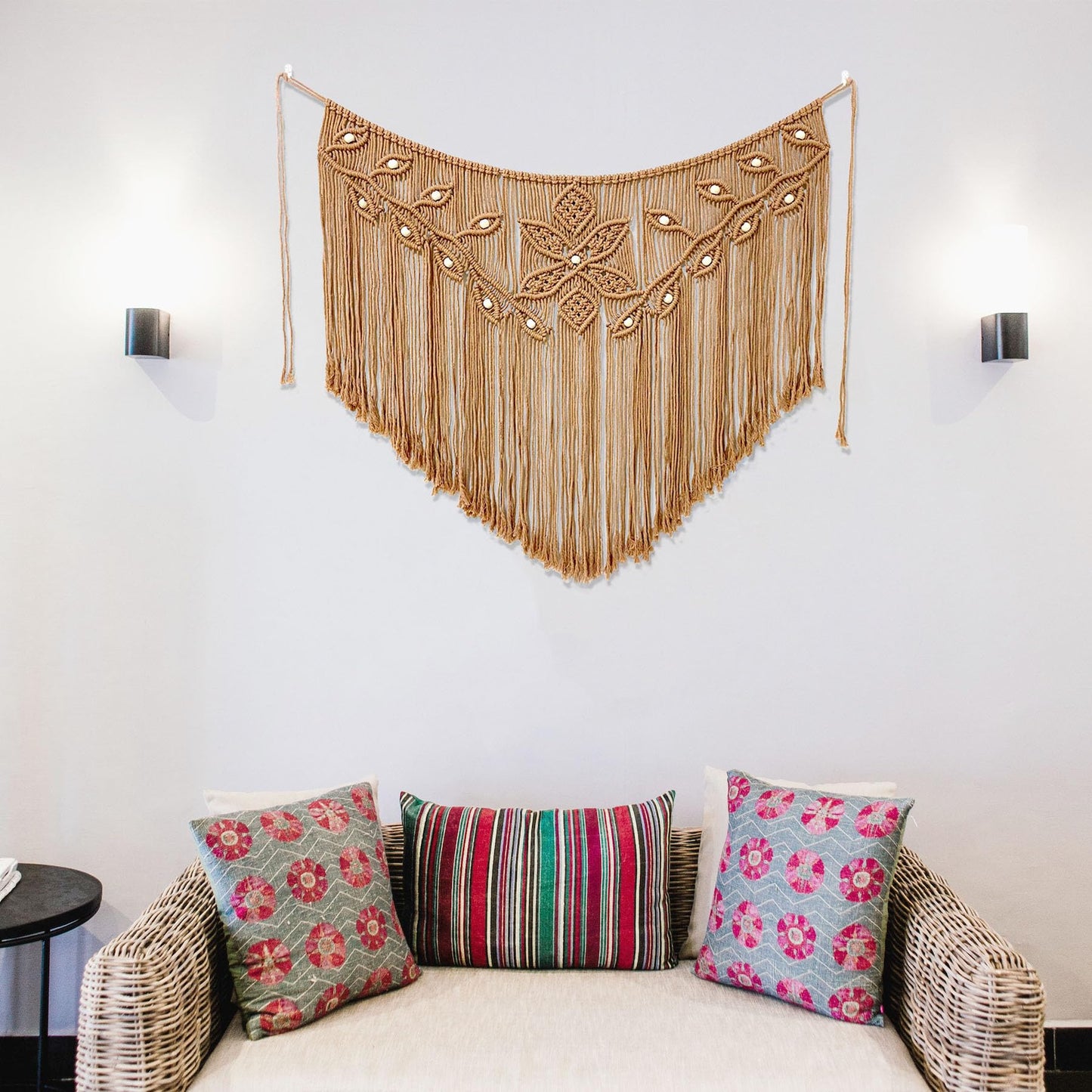 Youngeast Home Decor Leaf Shape Macrame Wall Hanging Woven Tapestry Bedroom Curtain Fringe Garland Banner Living Room Wall Decor Brown 39X31 inches