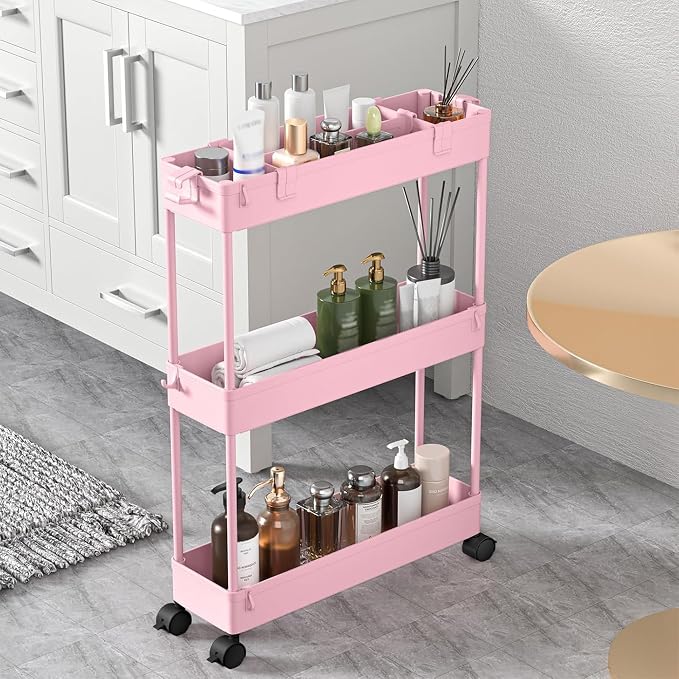 SPACELEAD 2-piece Set Slim Storage Cart 3 Tier,Bathroom Organizer Rolling Utility,Mobile Shelving Unit Slide Out for Office, Kitchen, Laundry Room & Narrow Places