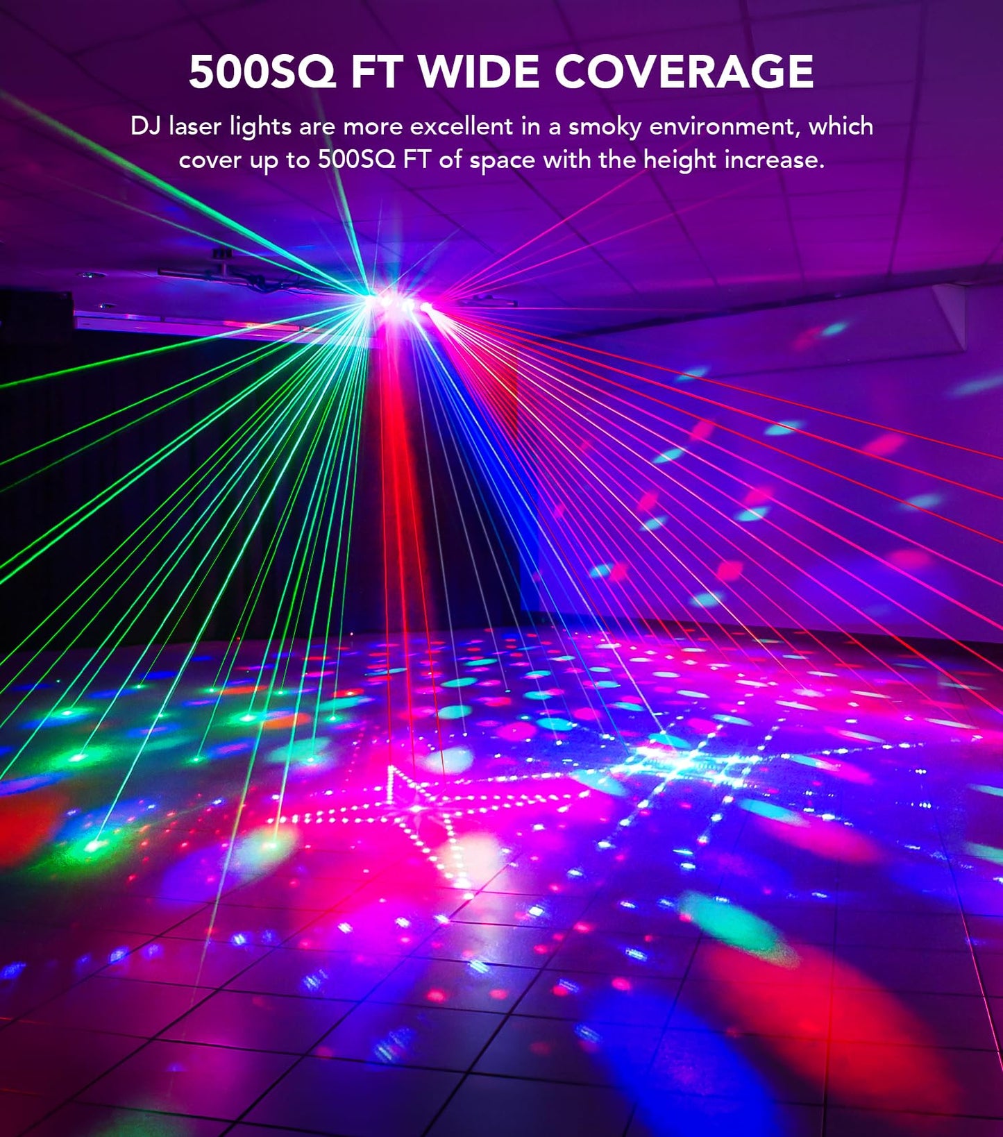 KeoBin DJ Lights for Parties, Pro 6 in 1 DMX & Sound Activated Laser Light Show Machine with Disco Ball Light, RGBW & UV Strobe Party Lights Indoor for Rave Club Dance Bar Gig DJ Lighting