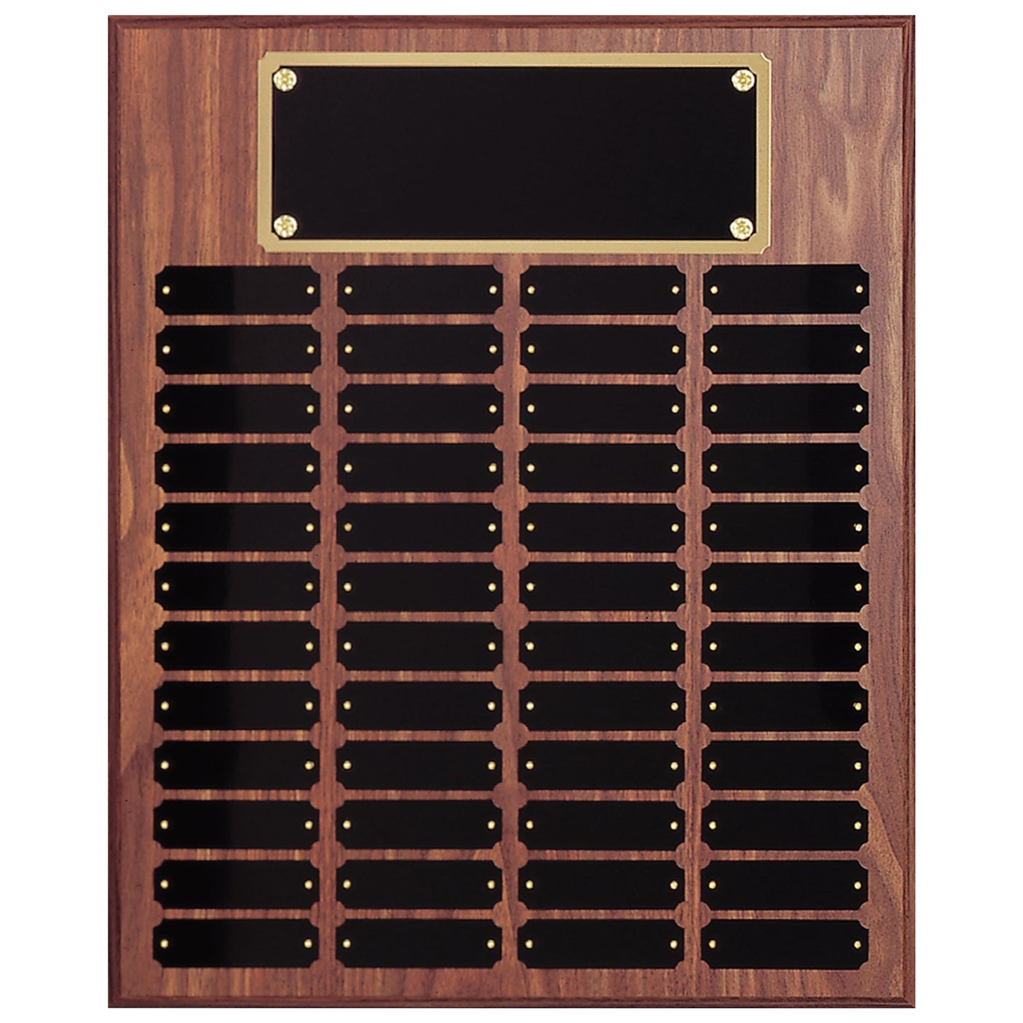 SHOP AWARDS AND GIFTS 16 x 20 Inch Perpetual Plaque Award Multiple Name Plate Board for Employee Appreciation, Recognition, Achievement, Walnut Finish with Black and Gold Header, 48 Name Plates