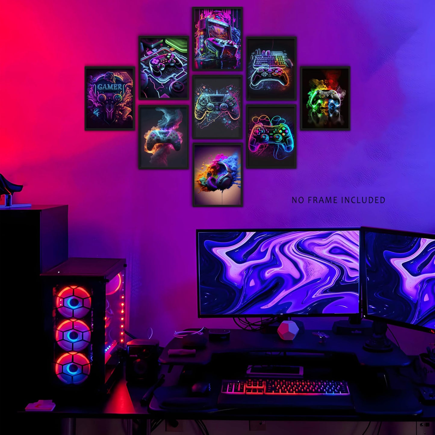 MUWAK Canvas Cool Game Posters Wall Art Set of 9 – Neon Gamepad Graffiti Prints, Gaming Wall Decor Aesthetic Pictures for Teen Bedroom Dormitory Game Room Decorate – 8x10in Unframed